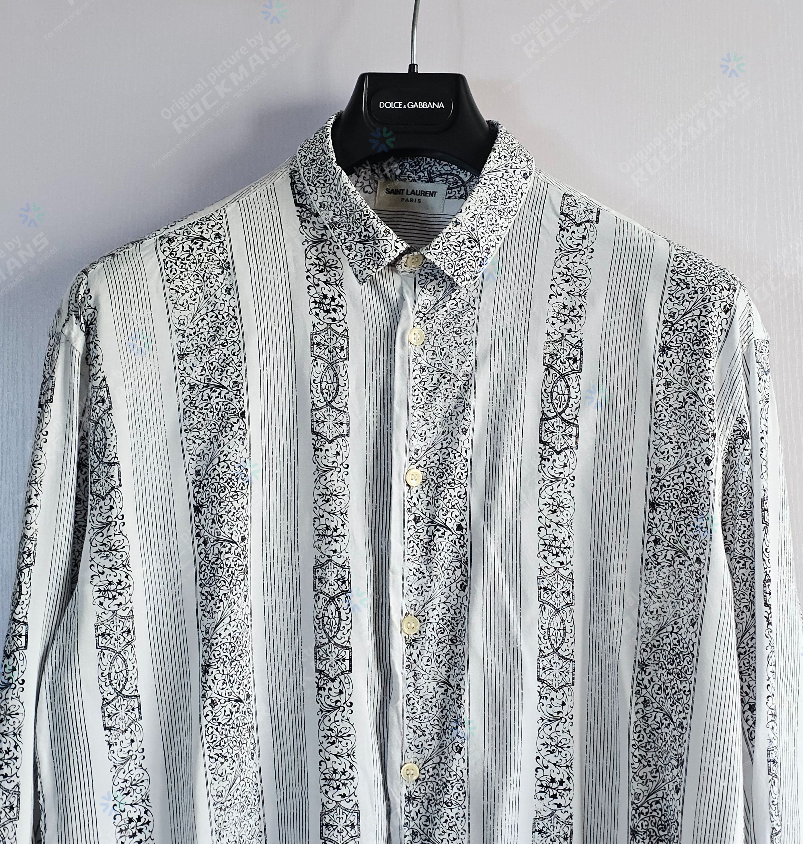 Saint Laurent Paris Saint Laurent White Striped Bandana Print Shirt Size 44/XL Size US XL / EU 56 / 4 - 3 Thumbnail