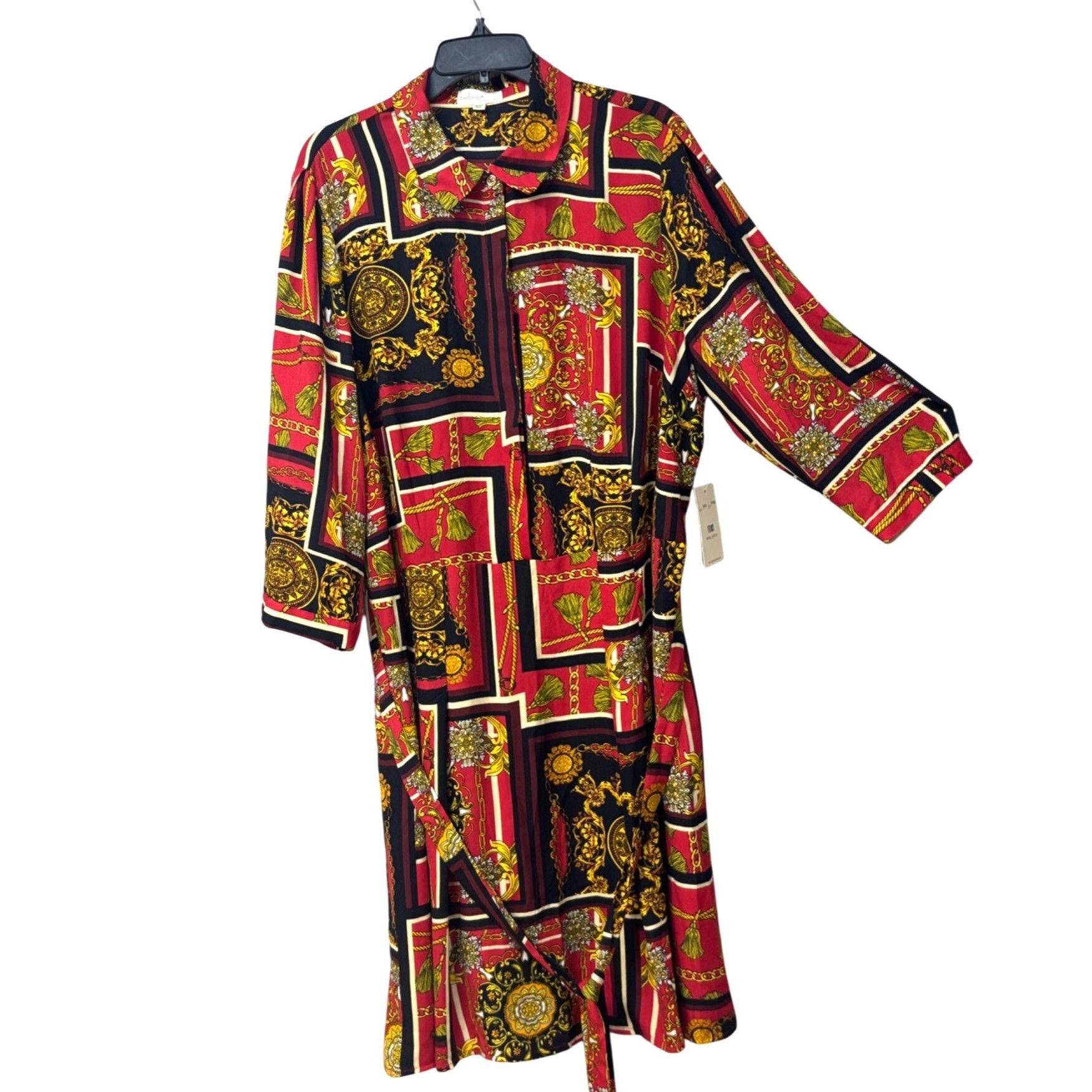 Other BeBop Trendy Plus Size Chain-Print Shirtdress, Scarlet/Blac Size ONE SIZE - 6 Thumbnail