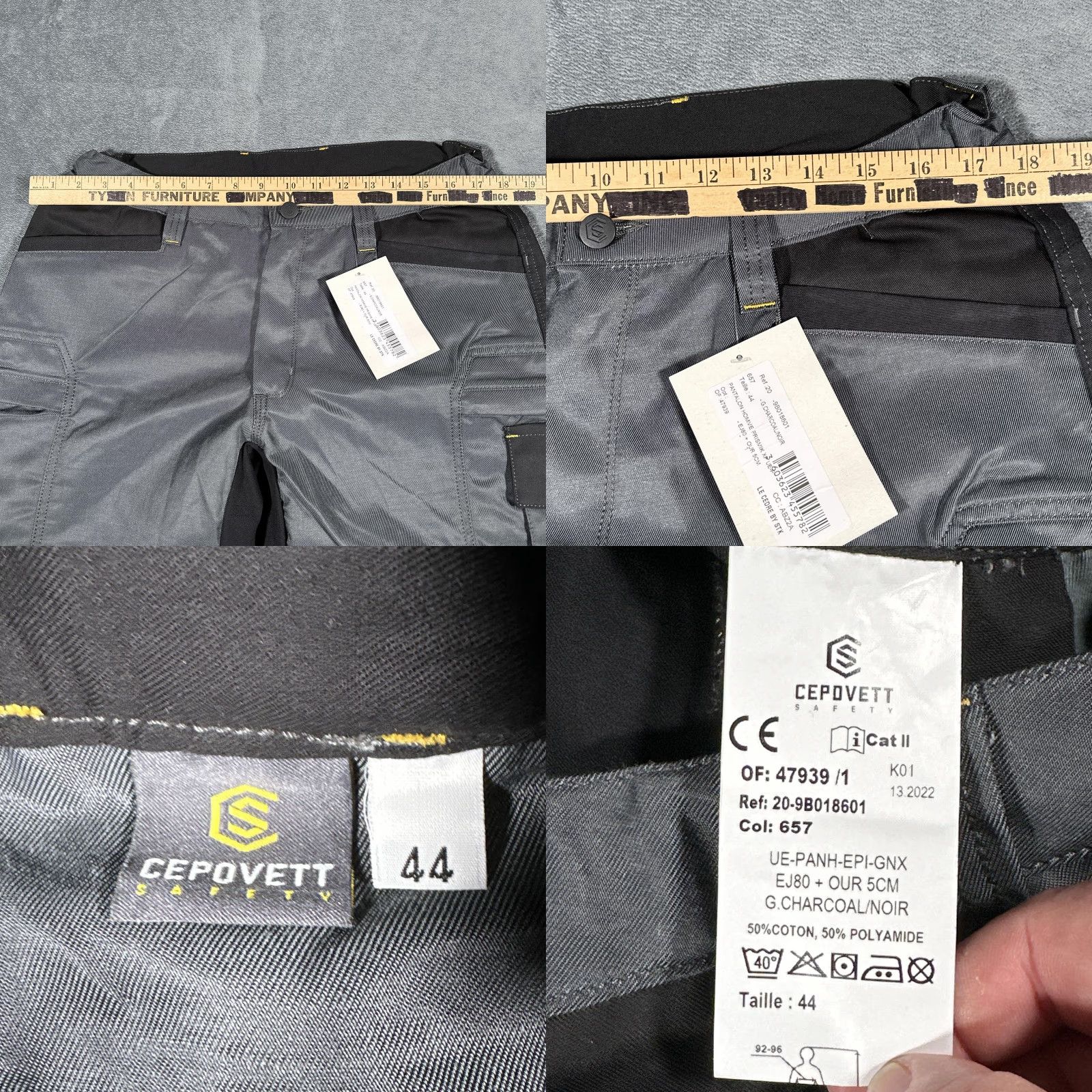 Doublet Cepovett Safety Cargo Work Pants Men's XL Charcoal Gray Utility Double Knee Size US 36 / EU 52 - 8 Thumbnail