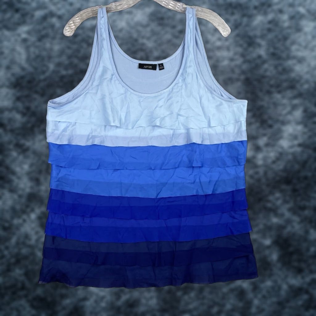 Apt. 9 VINTAGE Apt.9 Tank Top Womens XL Blue Ombre Ruffled Stretch Rayon Scoop Beach Summer 90s Bohemian Fairy Western Tropical Nightwear Size XL / US 12-14 / IT 48-50 - 1 Thumbnail