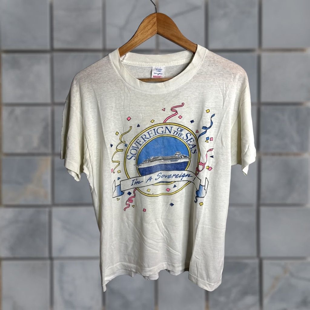 Vintage Vintage 80s Sovereign Of The Seas Cruise T-Shirt Men’s Large White Short Sleeve Crew Neck Graphic Print 90s Hanes Beefy-T Breakaway United States Size US L / EU 52-54 / 3 - 1 Thumbnail