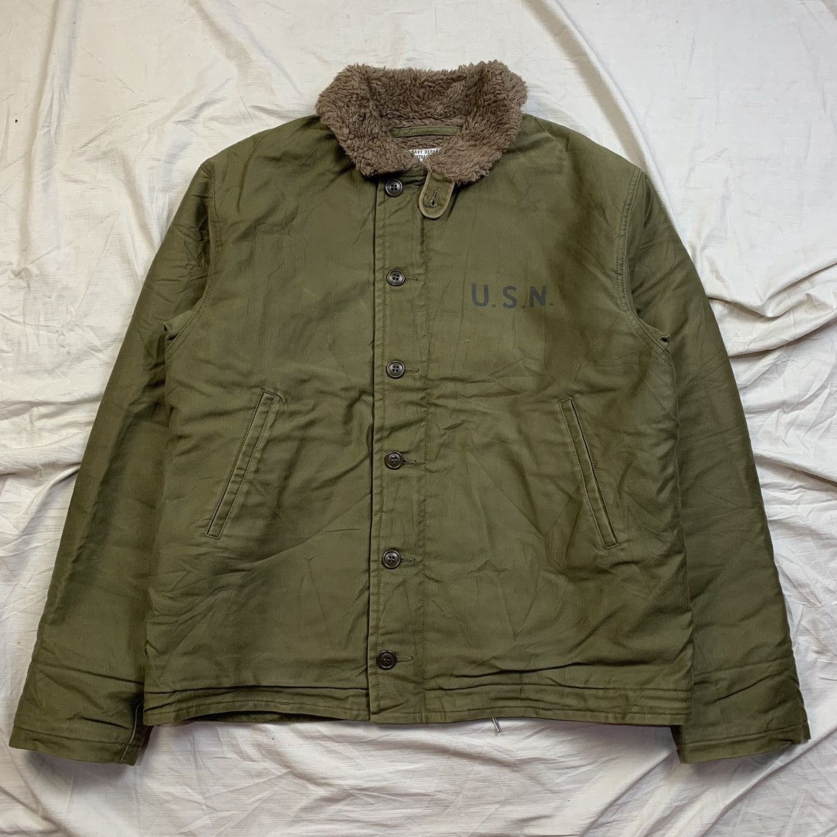 image of Military x The Real Mccoys Toys Mccoy Usn N-1 Deck Jacket in Olive Green, Men's (Size XL)