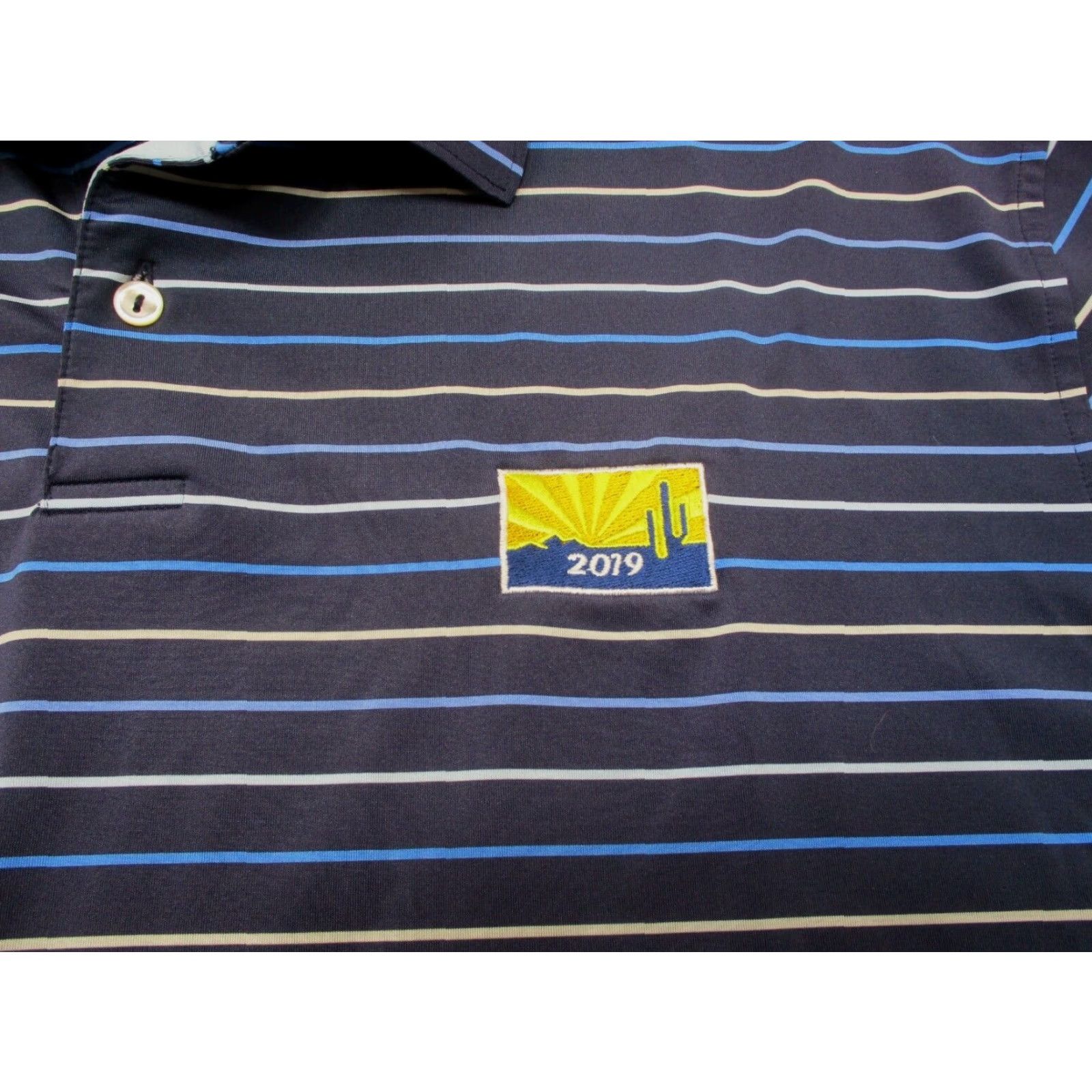 Peter Millar Peter Millar Crown Crafted Polo Golf Shirt XL 2019 Scottsdale Arizona Logo Blue Striped Short Sleeve Men's Regular Polo Golf Shirt Size US XL / EU 56 / 4 - 4 Thumbnail