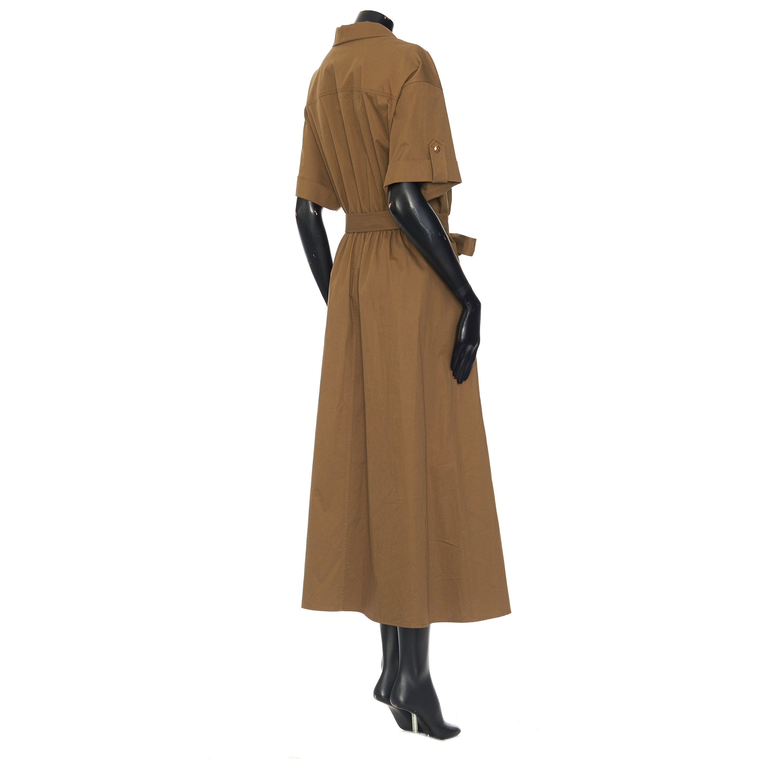 Celine Short-Sleeved Safari Dress In Olive Green Cotton Twill Size XL / US 12-14 / IT 48-50 - 6 Thumbnail