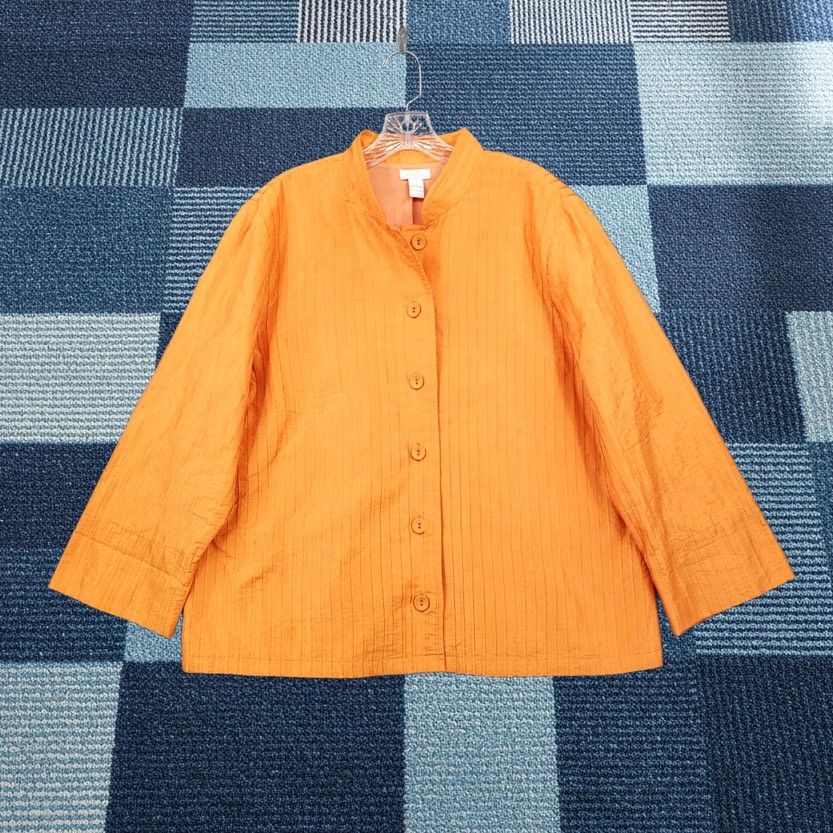 Vintage Chicos Jacket Womens XL Orange Button Up Pintuck Pleat Long Sleeve Casual Spin Size XL / US 12-14 / IT 48-50 - 1 Thumbnail