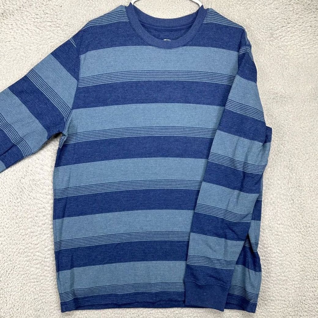 Vintage Roebuck & Co. Sweater Mens XL Blue Striped Thermal Waffle Knit Crew Neck Pullover Size US XL / EU 56 / 4 - 4 Thumbnail