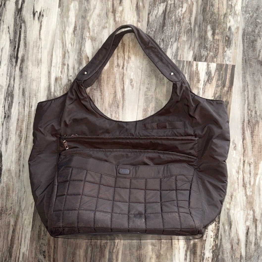 Vintage Lug Bag Purse Shoulder Parachute Large Brown Quilted 2 Handle Compartments Bag Purse Brown Lug Logo Inside Zippers Work Well Size ONE SIZE - 2 Thumbnail