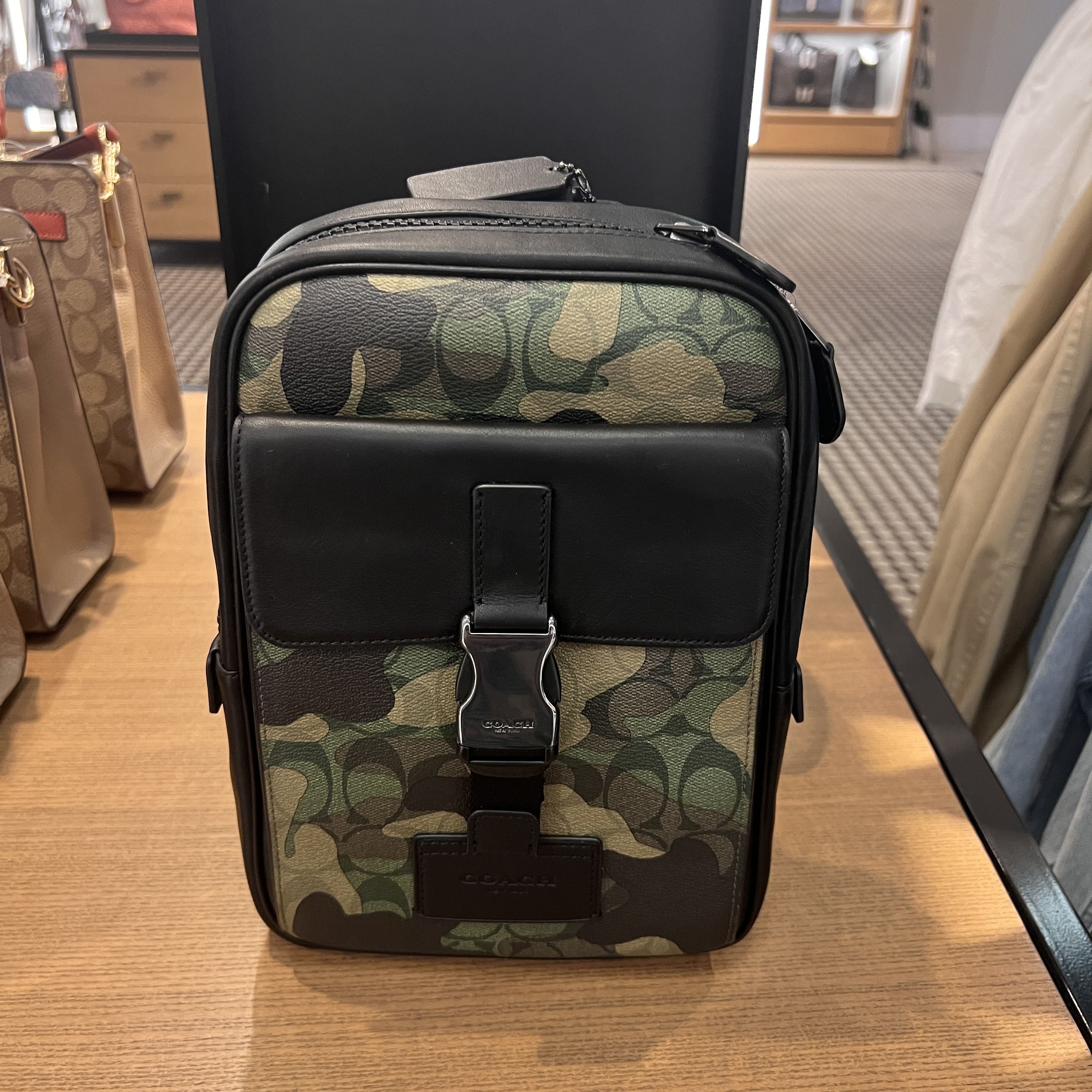 image of Coach Track Pack In Signature Canvas With Camo Print in Green, Men's