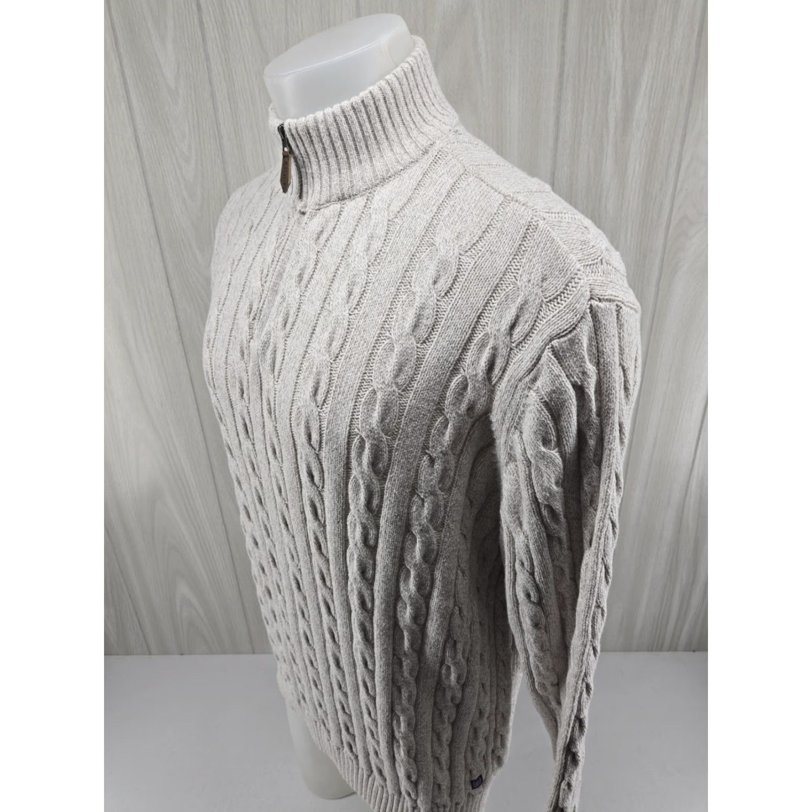 Chaps Chaps Sweater Men's XL 1/4 Zip Cable Knit Khaki Cream Wool Blend Mock Neck Pullover Vintage: No Size US XL / EU 56 / 4 - 4 Thumbnail