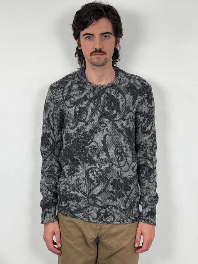 Dolce & Gabbana 2010s Dolce & Gabbana Floral Grey Wool Sweater Size US M / EU 48-50 / 2 - 2 Thumbnail