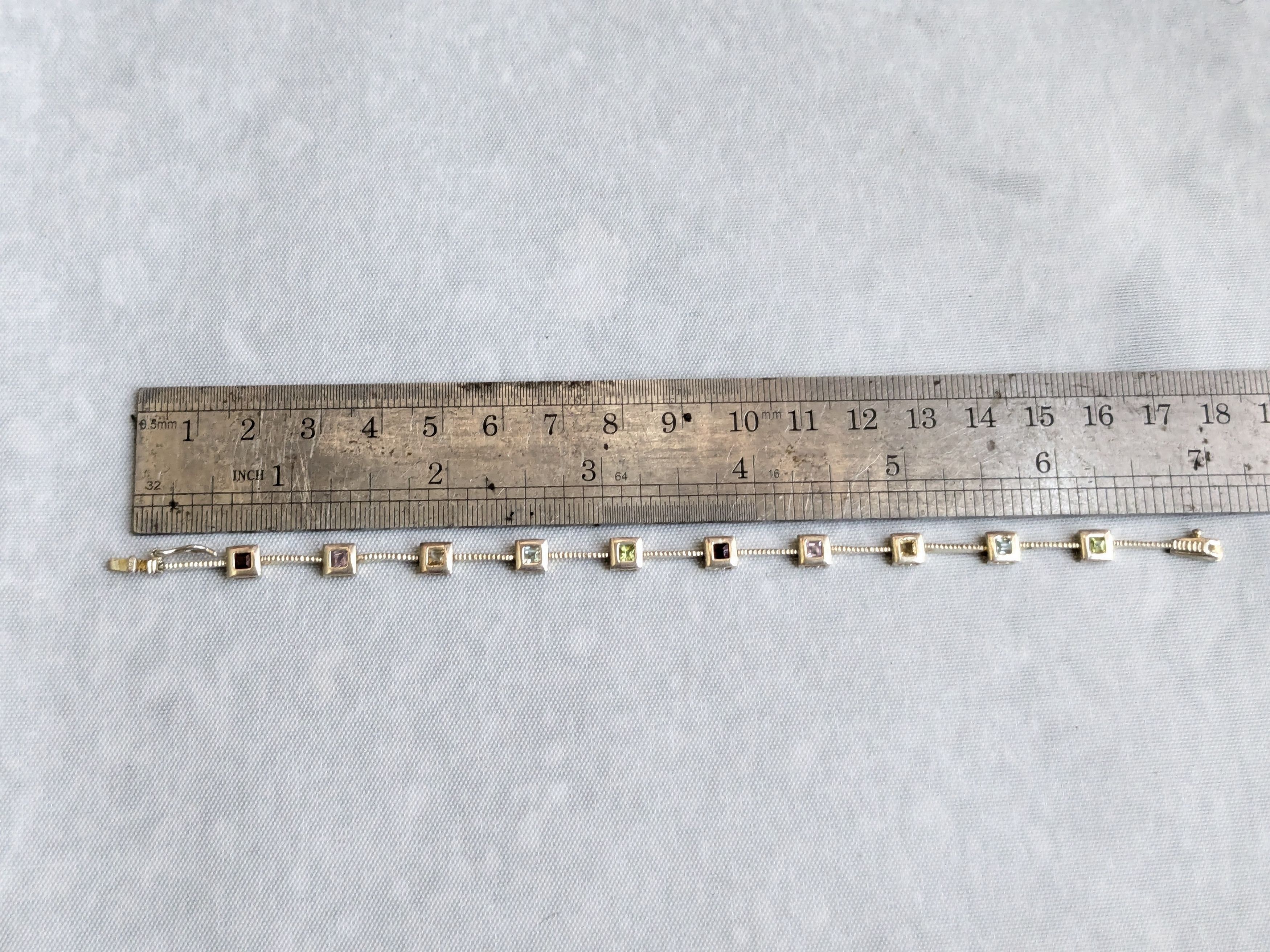 Jewelry Vintage Sterling Silver Tennis Bracelet Square 7" Rainbow Size ONE SIZE - 13 Thumbnail