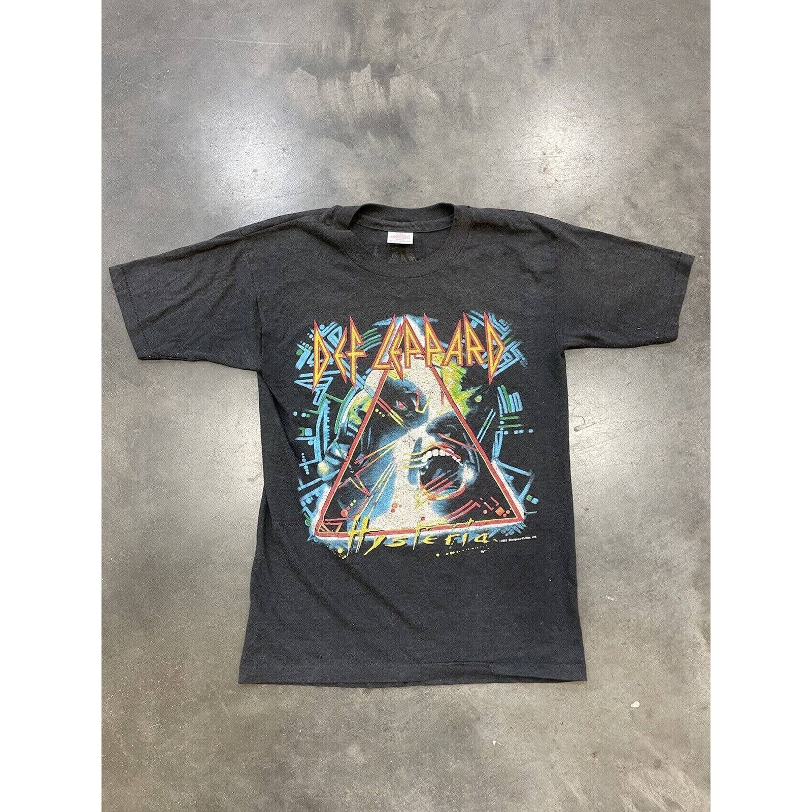 image of Brockum Def Leppard 1987 Hysteria Band Concert T-Shirt Single Stitch in Black, Women's (Size Medium