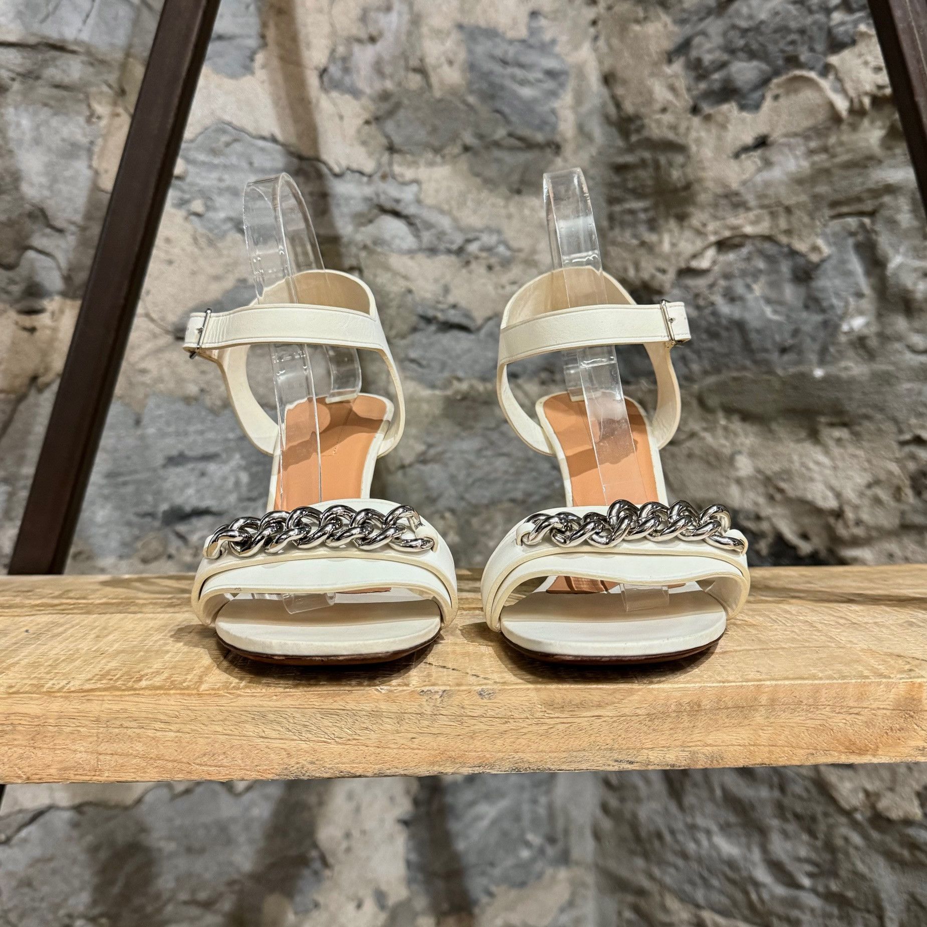 Celine Céline Ivory Leather Chain Accent Heeled Sandals Size US 10 / IT 40 - 3 Thumbnail