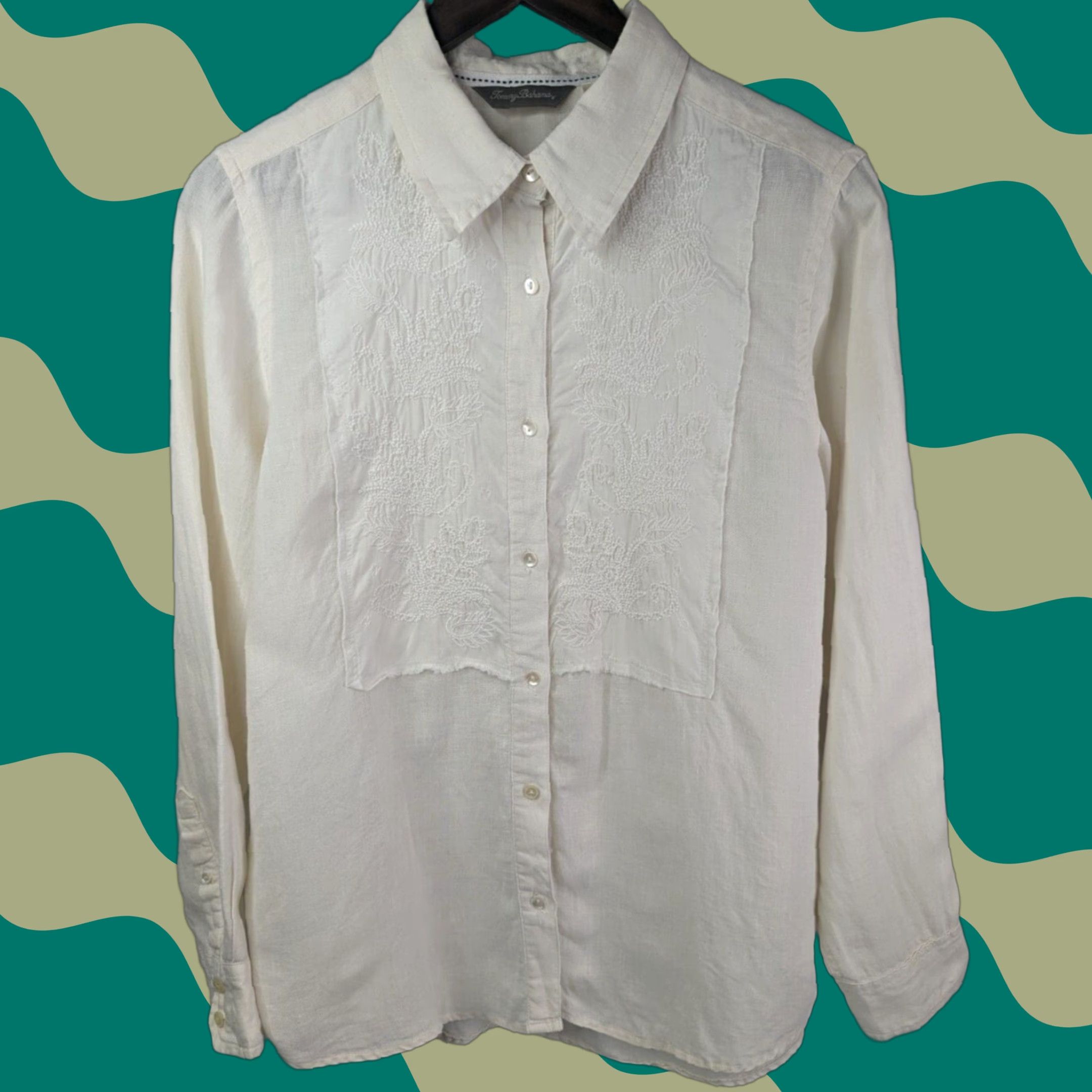 Tommy Bahama Tommy Bahama Shirt Women’s Size L Beige Linen Button-Up Long Sleeve Details Size L / US 10 / IT 46 - 1 Thumbnail