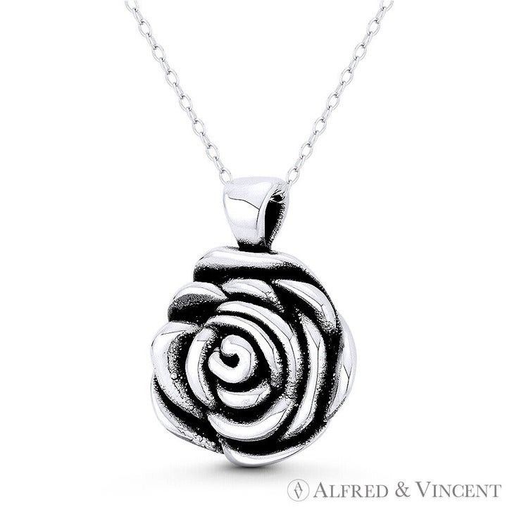 Other Rose Flower Charm 3D Pendant in .925 Sterling Silver Size ONE SIZE - 1 Preview