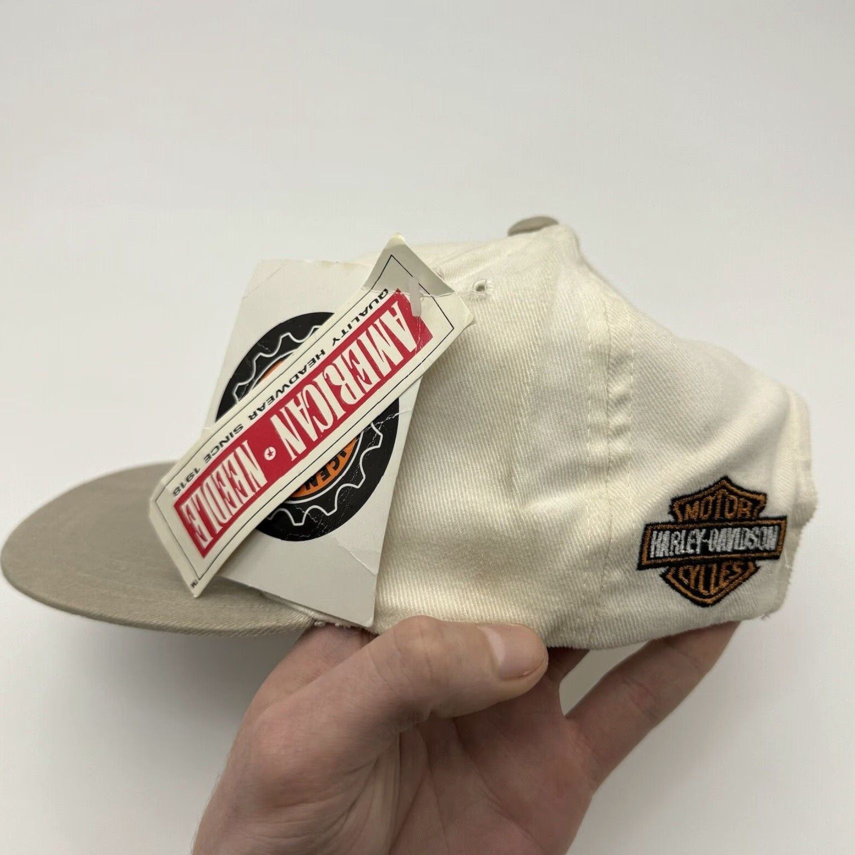 American Needle VINTAGE American Needle Harley Davidson Motorcycle Baseball Cap Unisex Adults One Size Cream/Taupe 90s Motorcycle Theme Adjustable Lightweight Size ONE SIZE - 4 Thumbnail