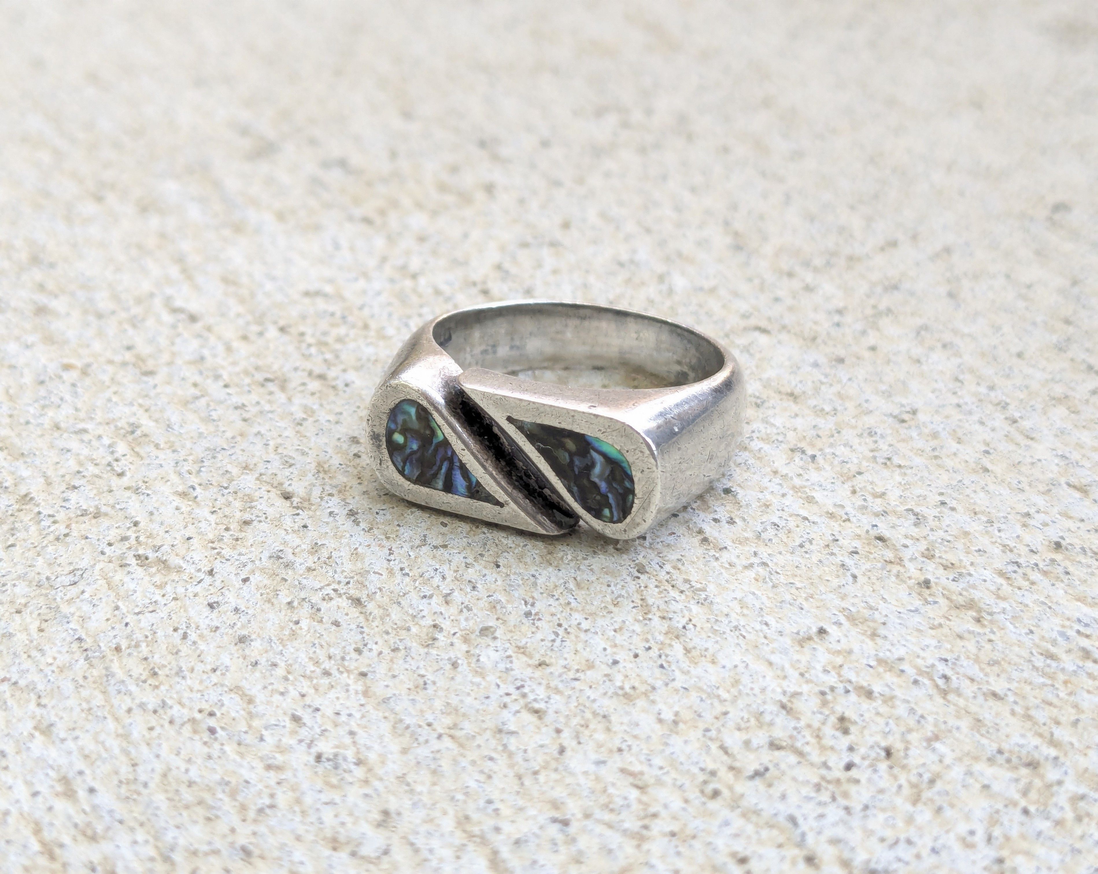 Other Vintage Sterling Silver Ring Blue Abalone 11 Taxco Shell Size ONE SIZE - 2 Thumbnail
