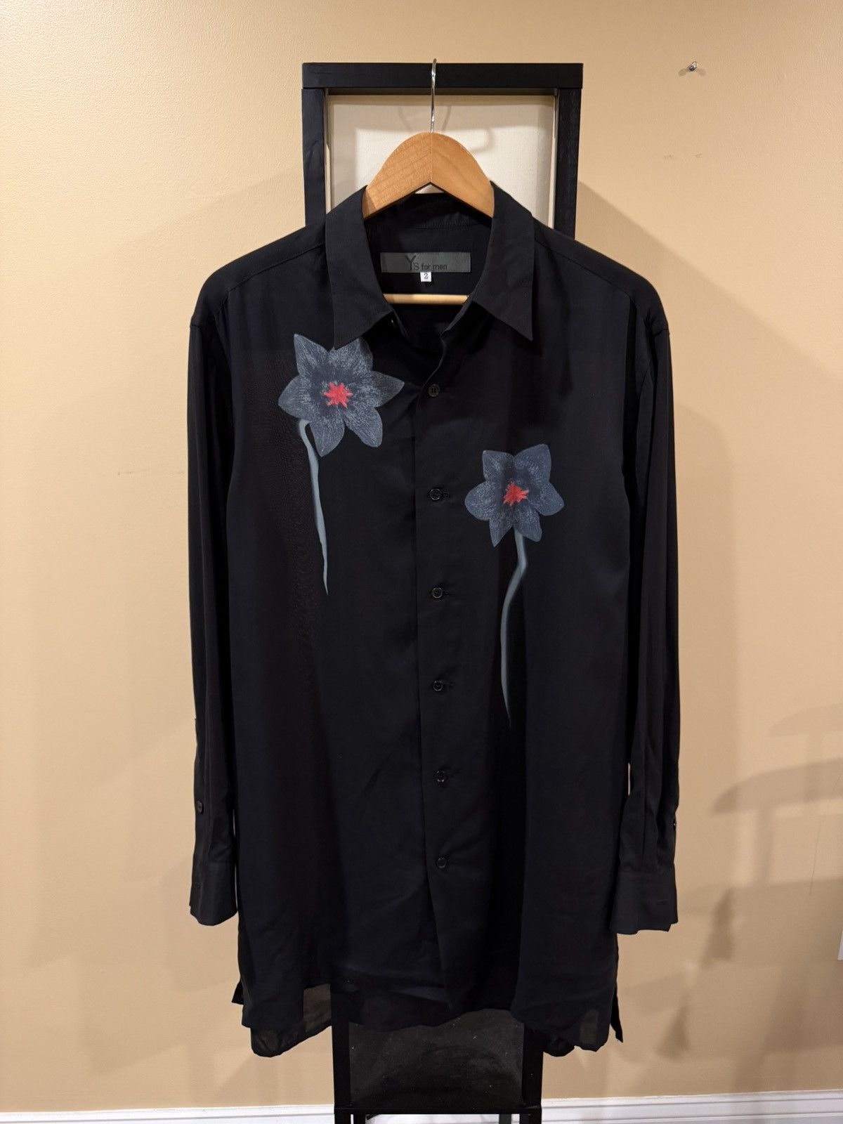 Yohji Yamamoto Yohji Yamamoto Gray Flower / Floral Black Button Up Shirt Size US M / EU 48-50 / 2 - 1 Thumbnail