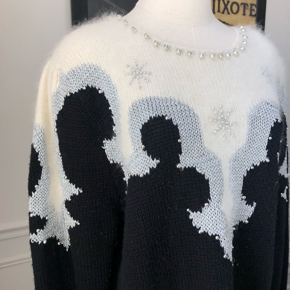 Vintage Vintage 80s 90s Wool Angora Blend Beaded Furry Bling Sweater Size S / US 4 / IT 40 - 4 Thumbnail