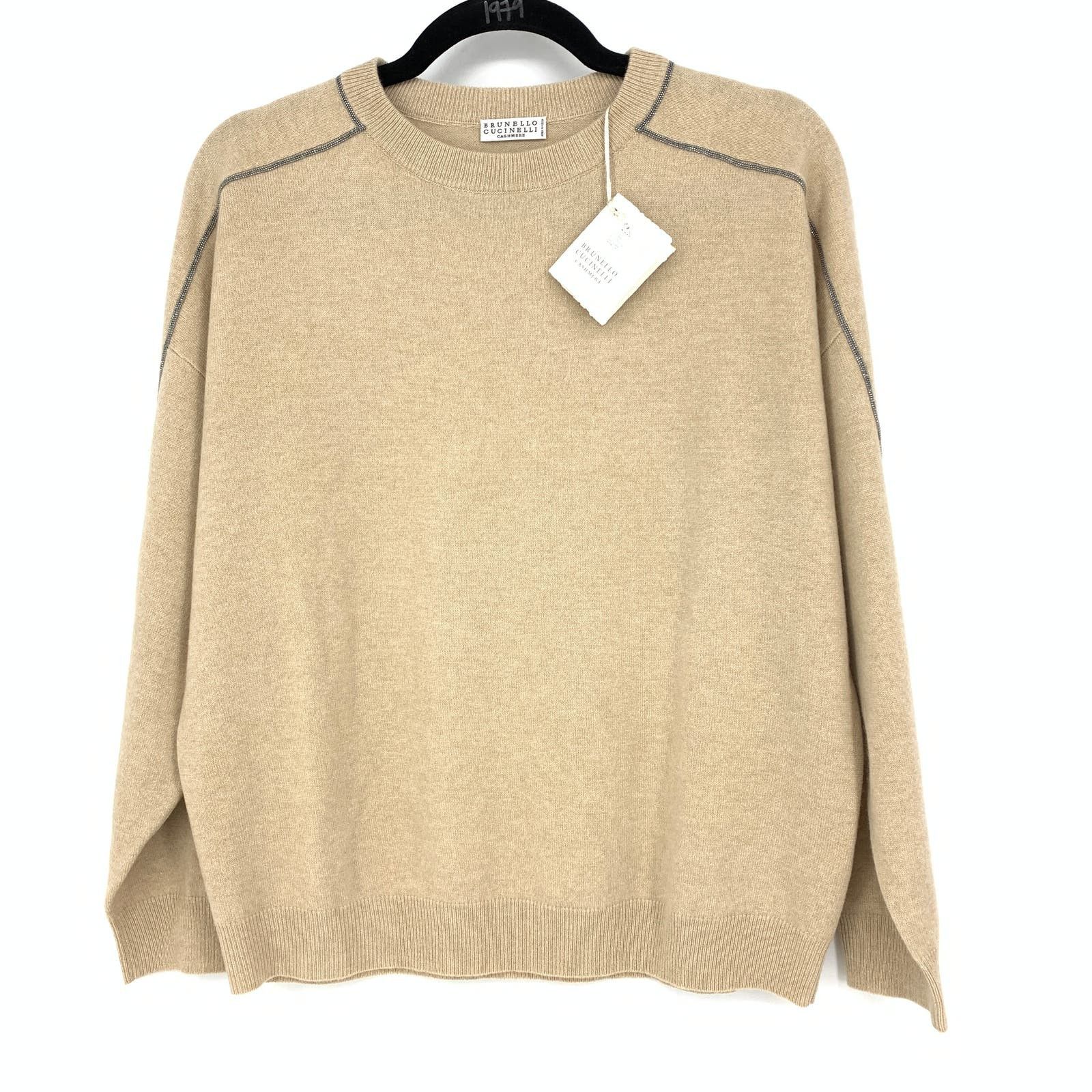 image of Brunello Cucinelli Xs Crew Neck Cashmere Sweater Honey New in Beige, Women's