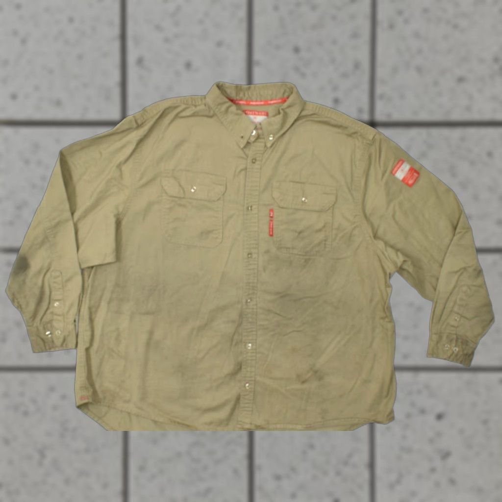 Vintage VINTAGE? Portwest Bizflame FR89 Men's 3XL Khaki Flame Resistant FR Work Shirt Long Sleeve Size US XXL / EU 58 / 5 - 1 Thumbnail