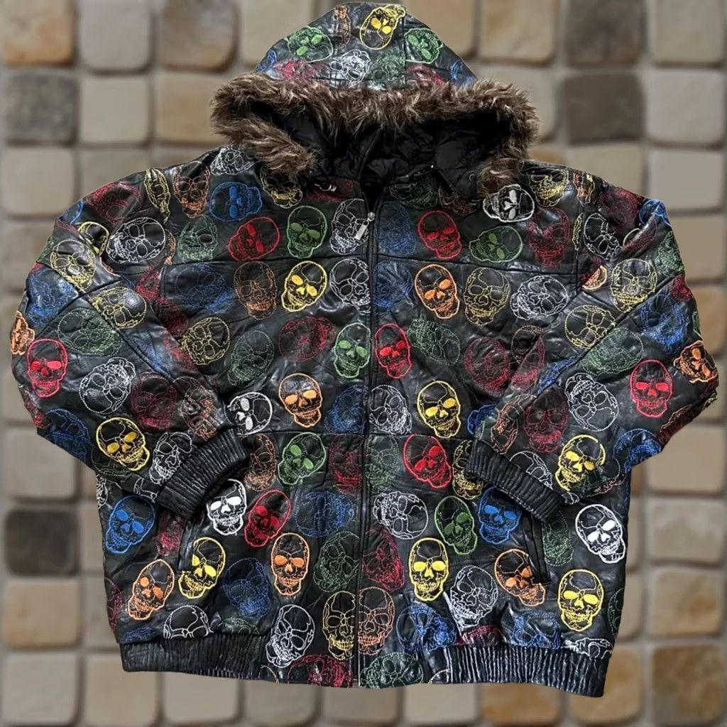 Our Legacy VINTAGE Legacy Leather Bomber Jacket 5XL Black Fur Hood Skull All Over Print AOP Men Men 5XL Big & Tall Size US XXL / EU 58 / 5 - 1 Thumbnail