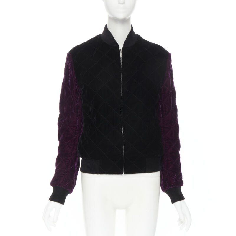 Saint Laurent Paris new SAINT LAURENT 2018 Teddy black purple diamond quilted bomber jacket EU42 XXS Size US XXS / EU 40 - 1 Thumbnail