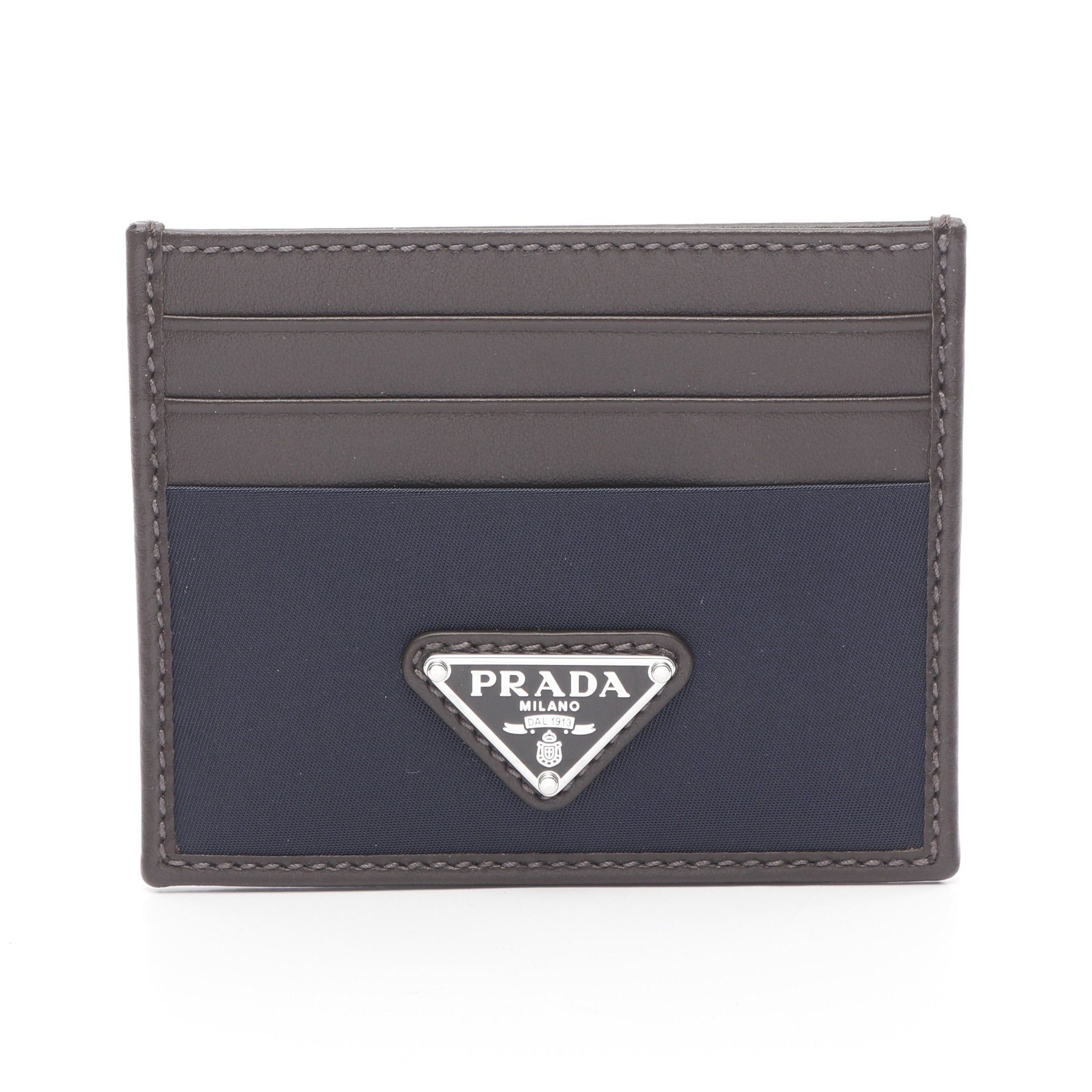 Prada Prada Re-Nylon Tessuto Camos Card Case Leather Nylon Navy Dark Brown Size ONE SIZE - 1 Thumbnail