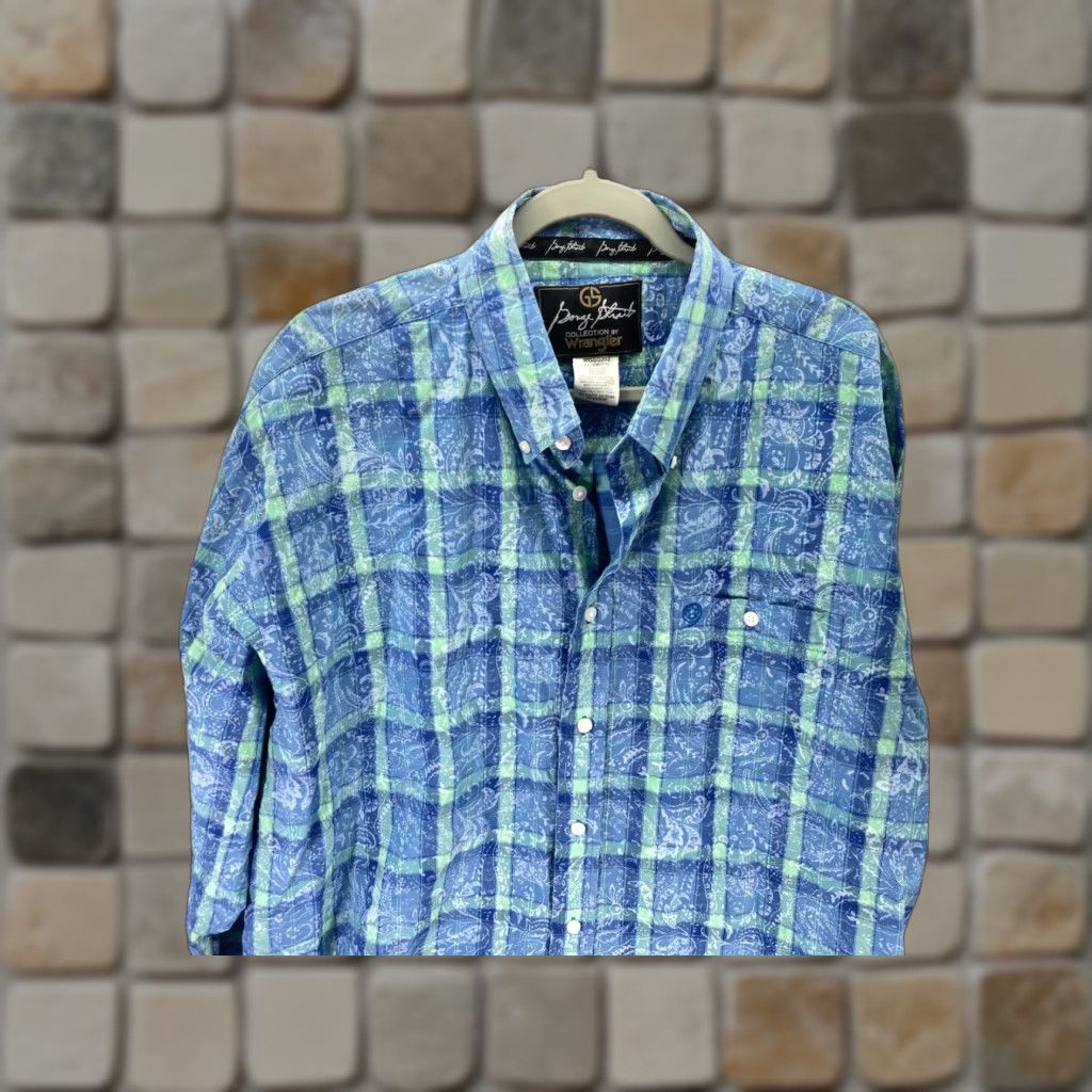Wrangler Wrangler George Strait Button-Down Shirt Mens 2XL Blue Plaid Paisley Long Sleeve Size US XXL / EU 58 / 5 - 1 Thumbnail