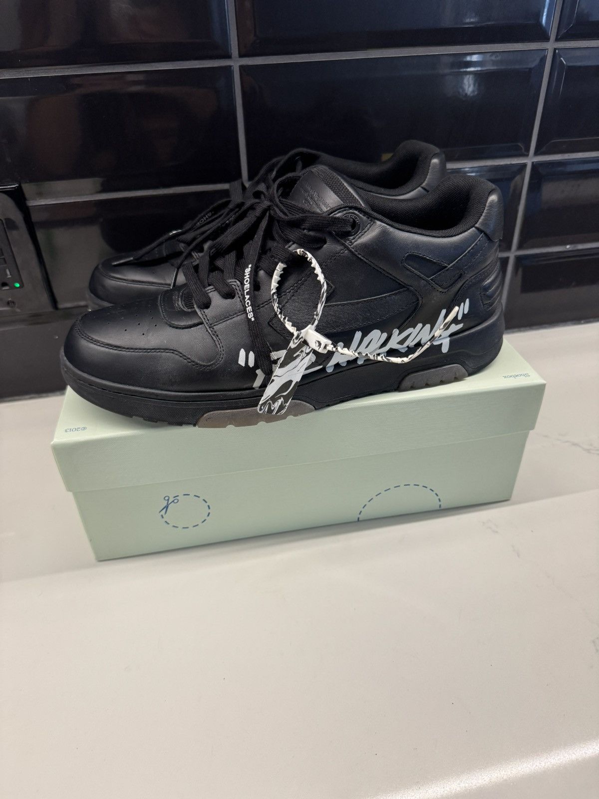 Off-White Off-White “Out of Office For Walking Black Leather Sneakers Size US 13 / EU 46 - 2 Thumbnail