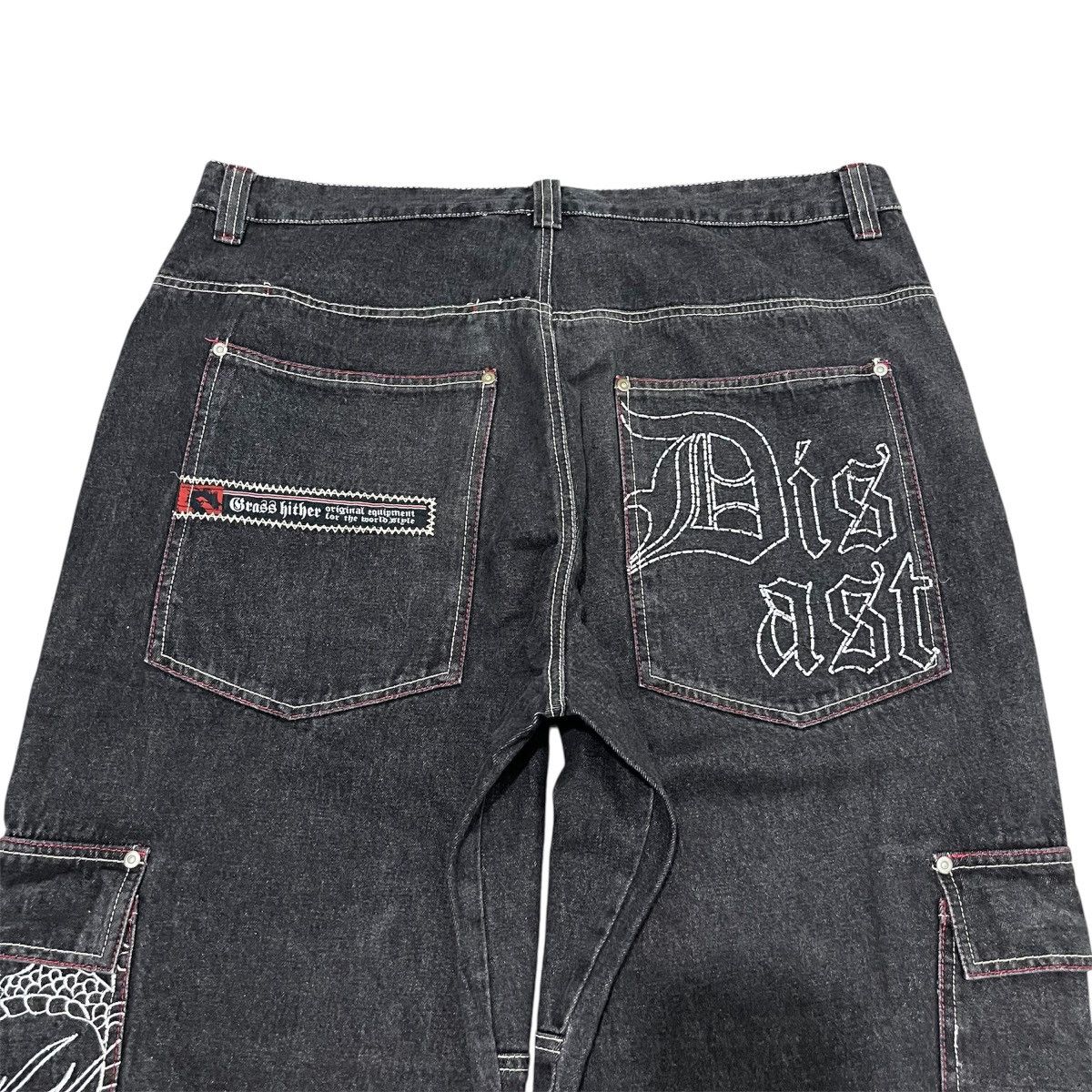 If Six Was Nine 🐲 Grass Hither Embroidery Baggy Cargo Black Denim Pant Size US 40 / EU 56 - 9 Thumbnail