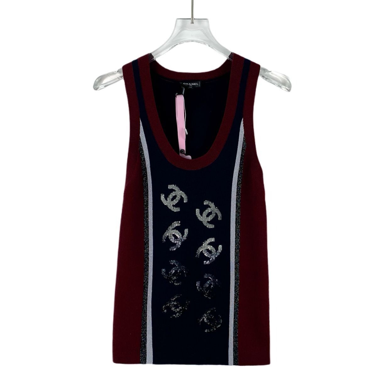 Chanel Chanel Color-Blocked Logo Sequin Wool Sleeveless Knitted Ves Size M / US 6-8 / IT 42-44 - 1 Thumbnail