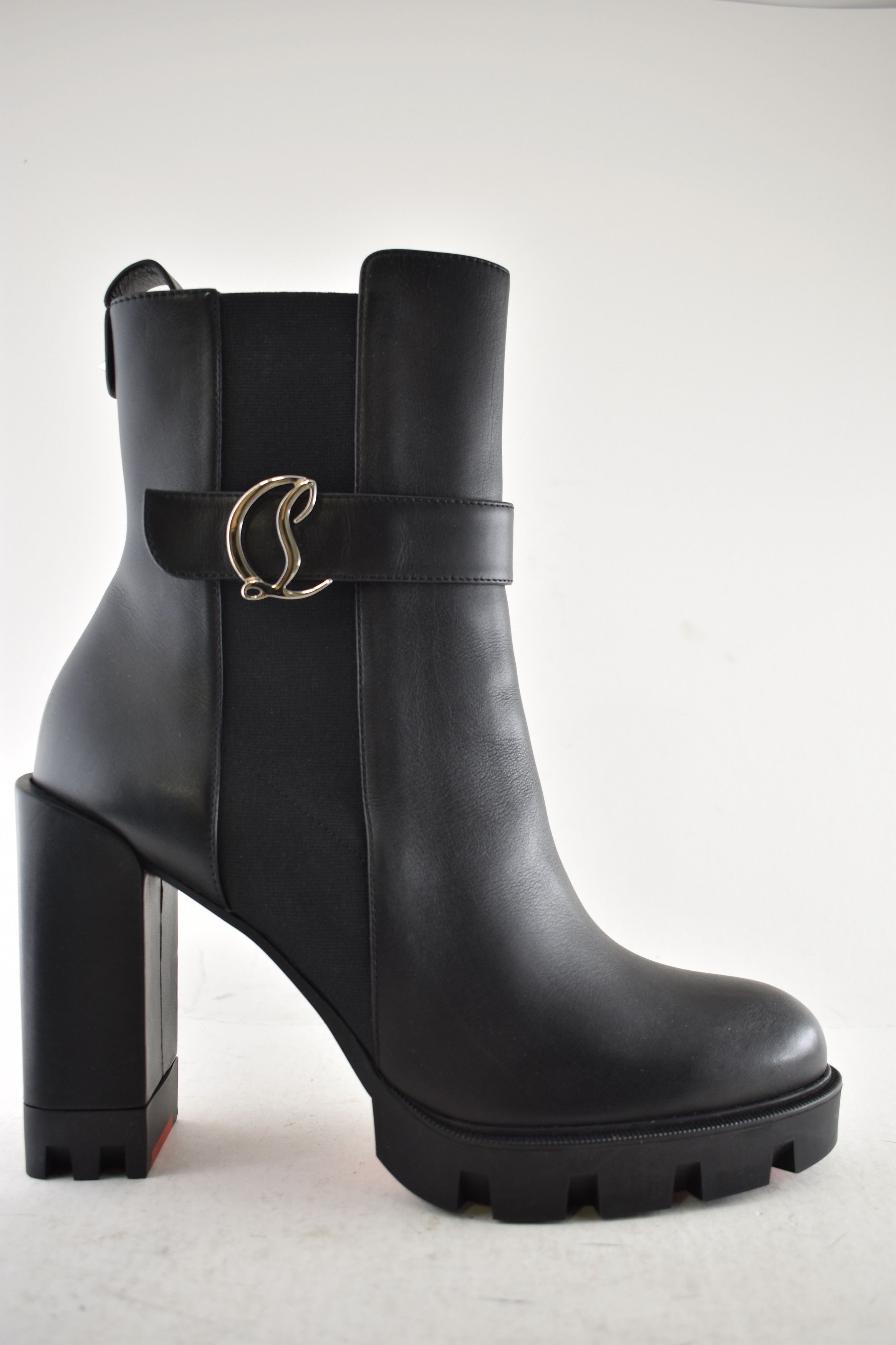 Christian Louboutin CL Chelsea Lug 100 Black Leather Ankle Block Heel Boot 41 Size US 11 / IT 41 - 2 Thumbnail