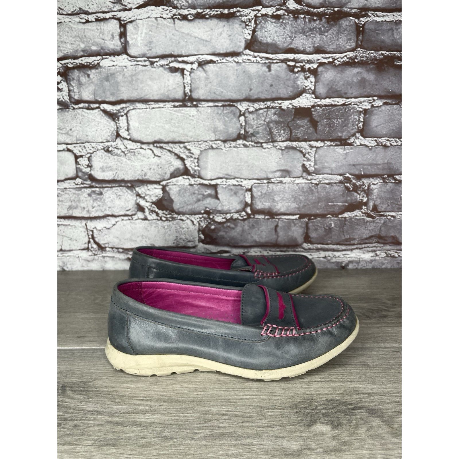 JOSEF SEIBAL Josef Seibel Gray Leather Pink Stitching Penny Loafer Comfor Size US 6 / IT 36 - 3 Thumbnail