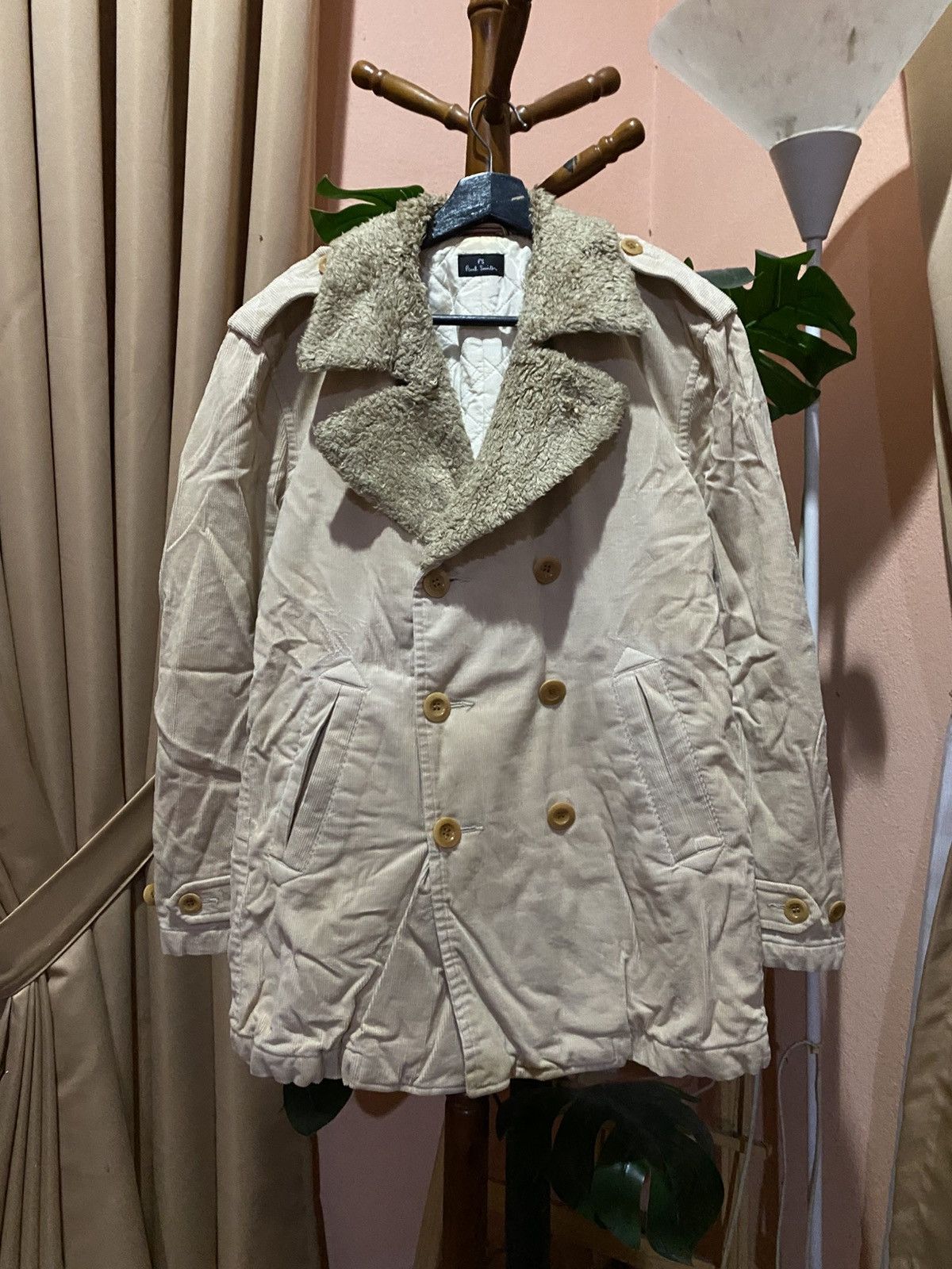 Paul Smith Paul Smith Beige Corduroy Sherpa Collar Double-Breasted Coat Size US M / EU 48-50 / 2 - 3 Thumbnail