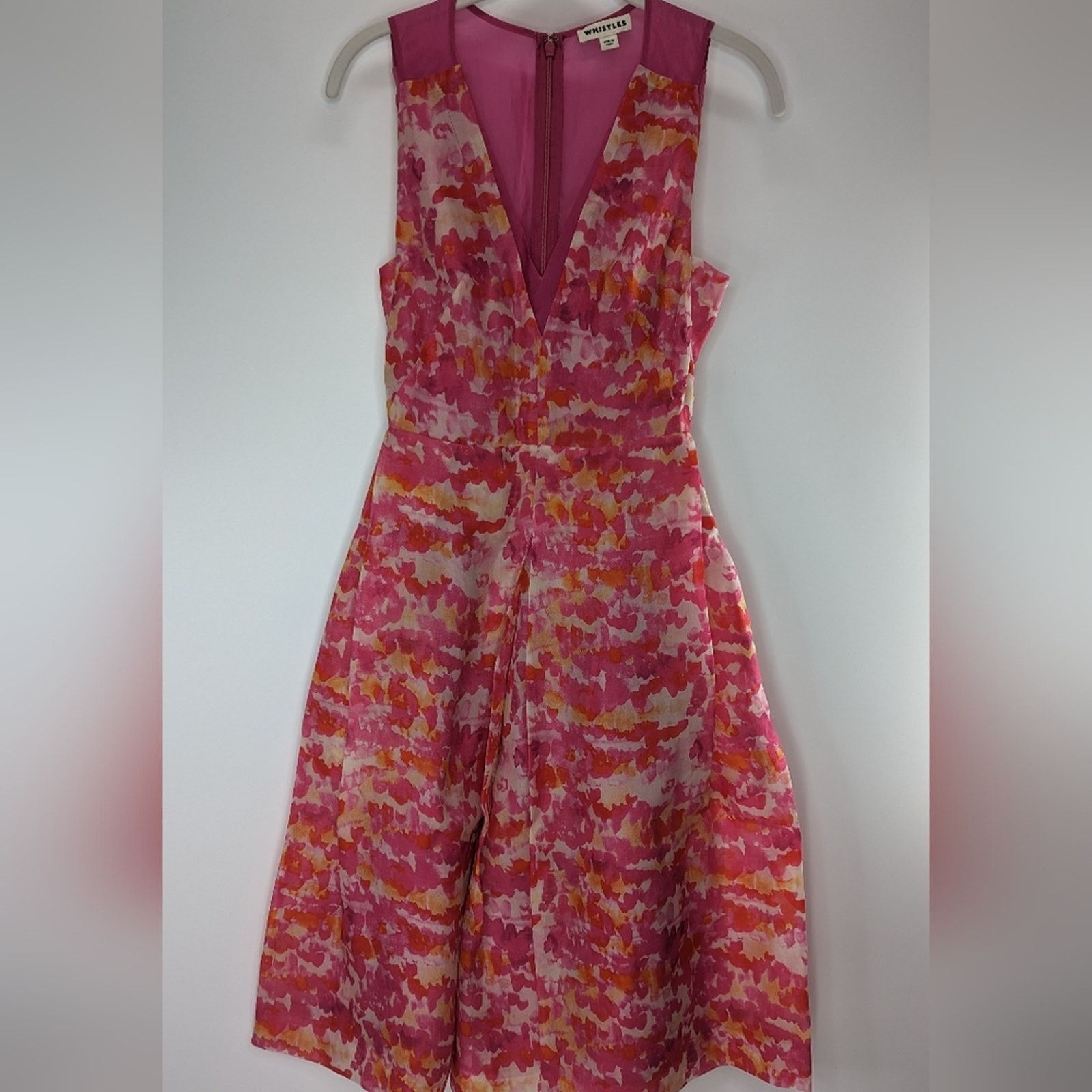 Whistles Whistles Pink Printed Silk A-Line Dress pockets V-Neck Size XS / US 0-2 / IT 36-38 - 4 Thumbnail