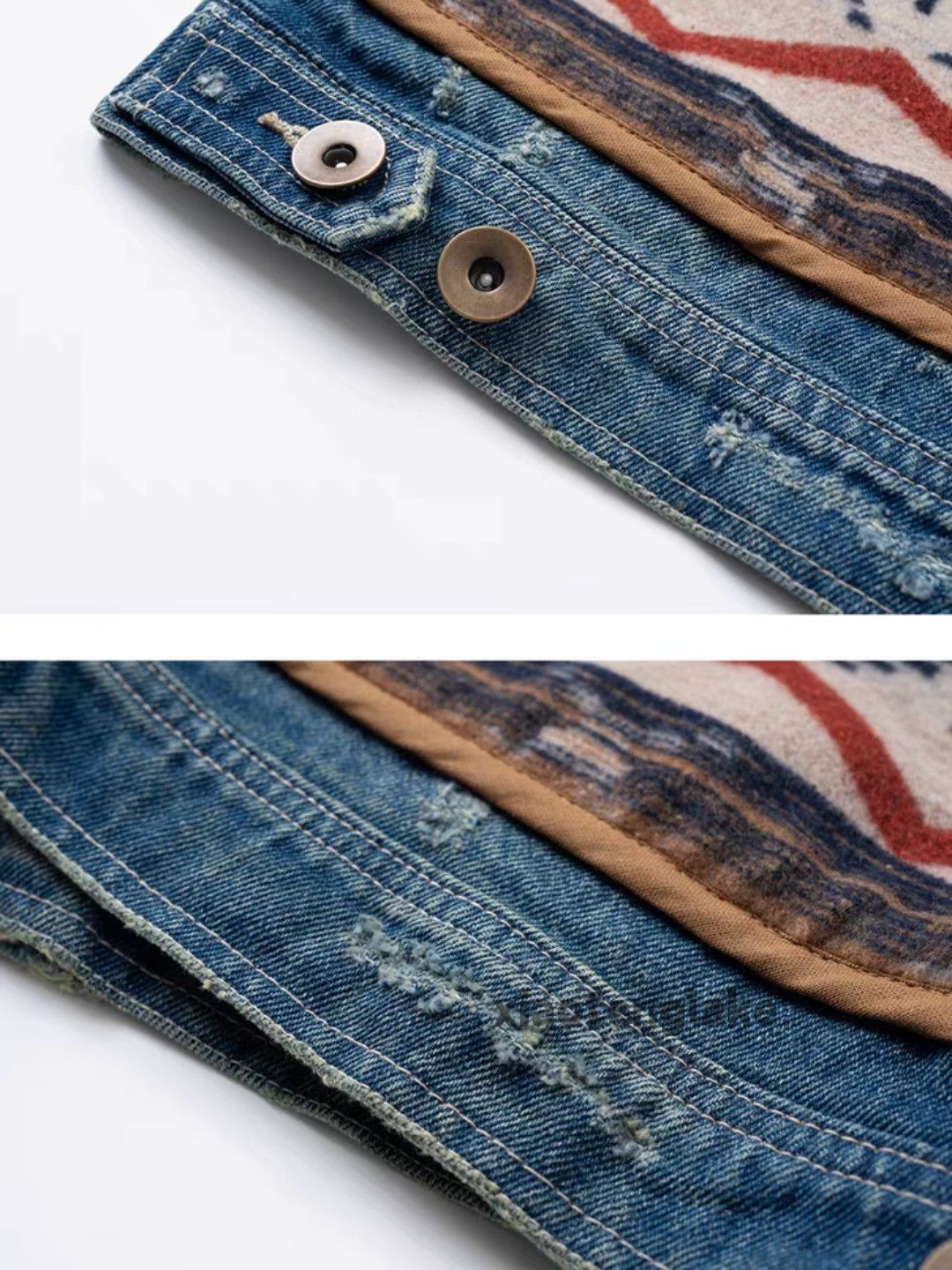 Vintage xz denim patchwork pattern navajo native jacket Size US L / EU 52-54 / 3 - 2 Thumbnail