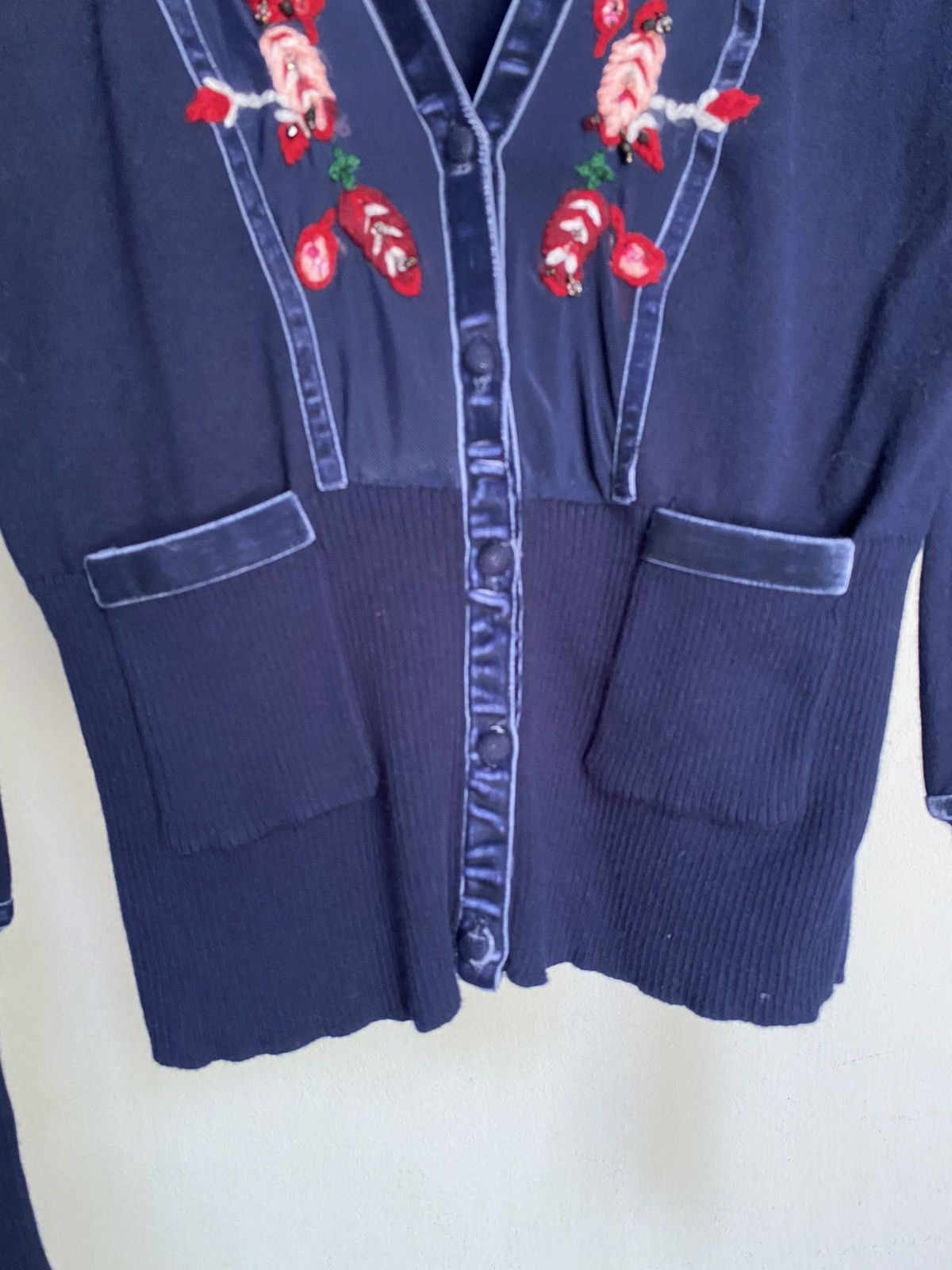 Kenzo KENZO Blue V-Neck Cardigan with Embroidered Trim. Size ONE SIZE - 18 Thumbnail