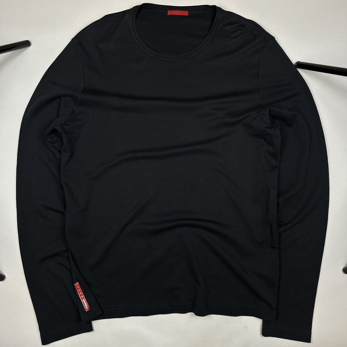 image of Prada Red Tab Long Sleeve T-Shirt in Black, Men's (Size 2XL)