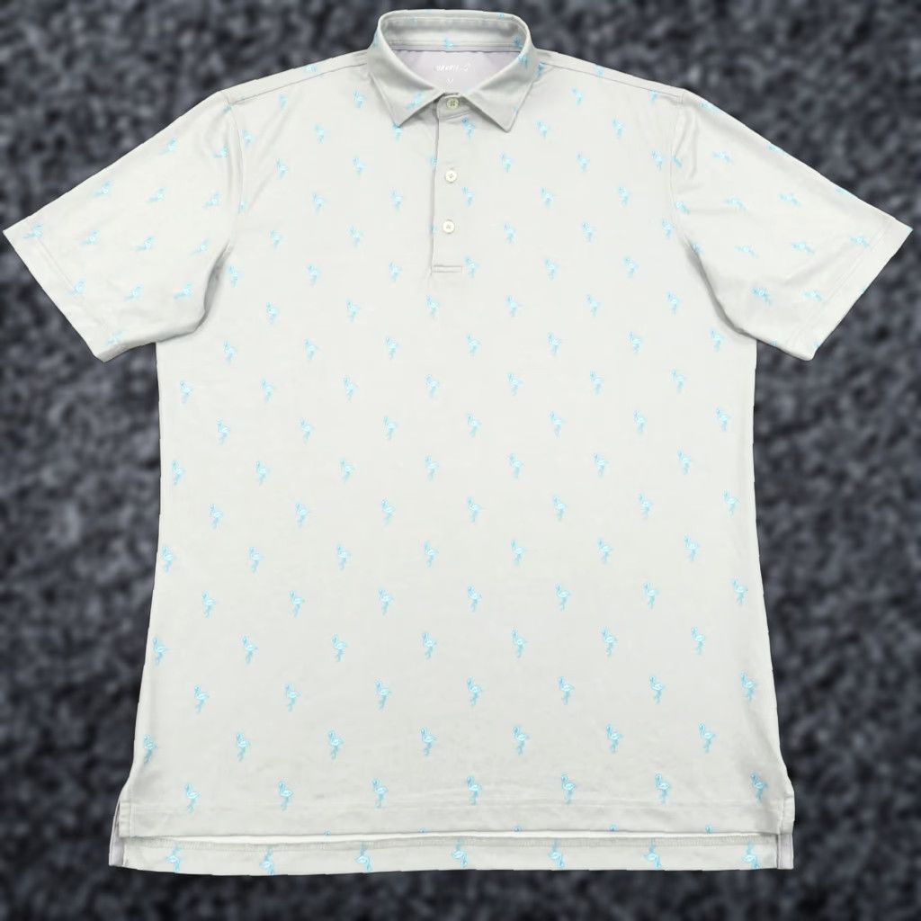 johnnie-O Johnnie-O Polo Medium Mens Light Grey Flamingo Graphic Print Golf Shirt Size US M / EU 48-50 / 2 - 1 Thumbnail