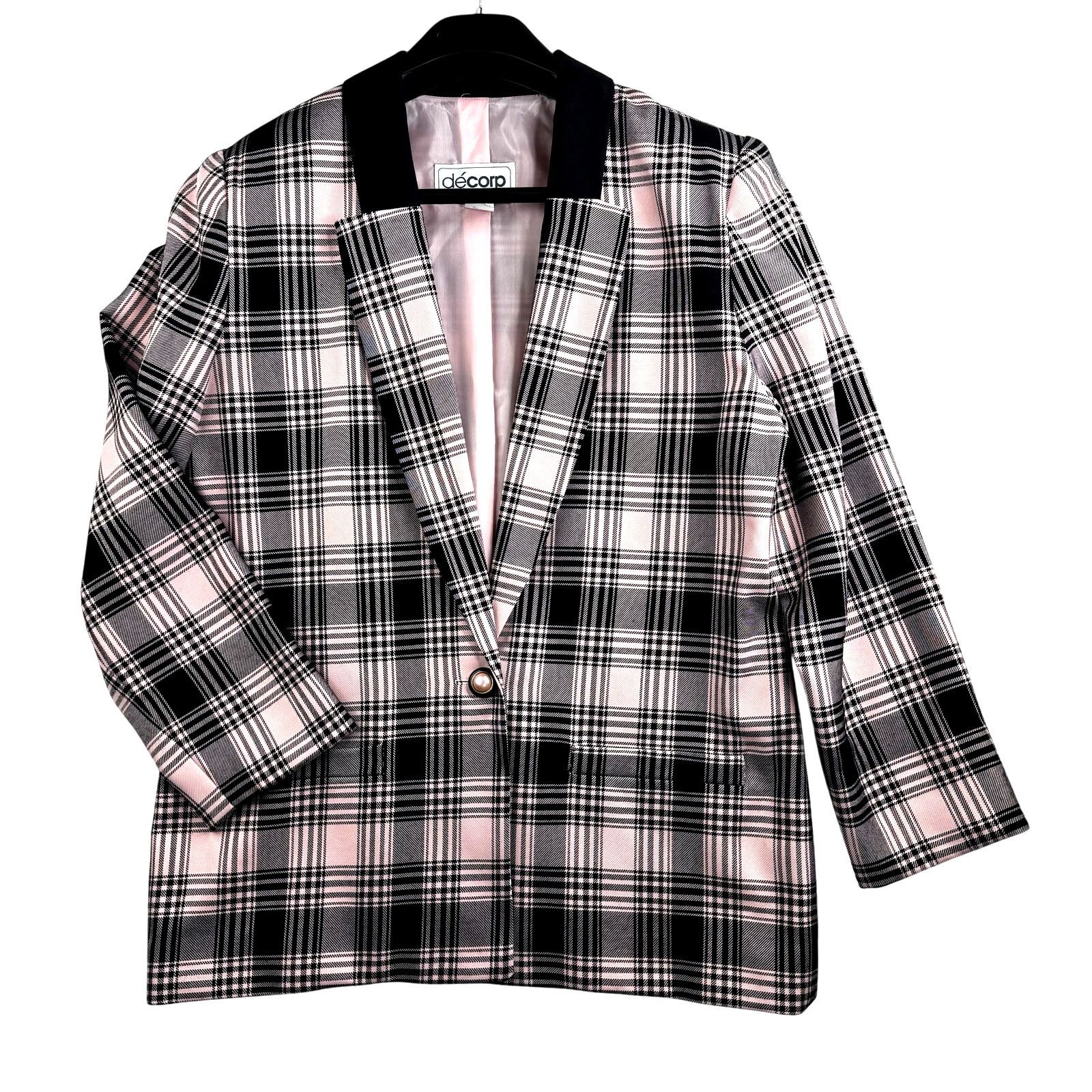 Vintage Vintage 80s 90s Pink Black Plaid Blazer Women’s Size 12 Size XL / US 12-14 / IT 48-50 - 3 Thumbnail