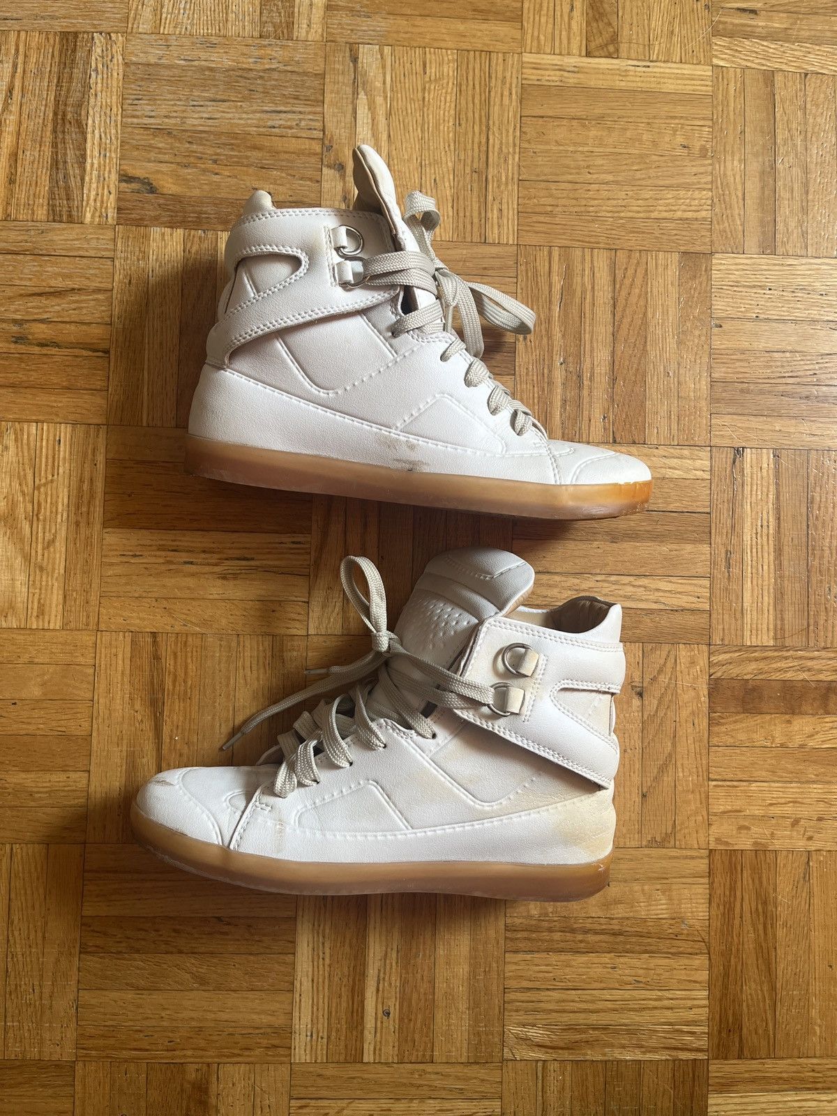 H M Maison Margiela Maison Margiela X H M white leather high top sneakers Grailed