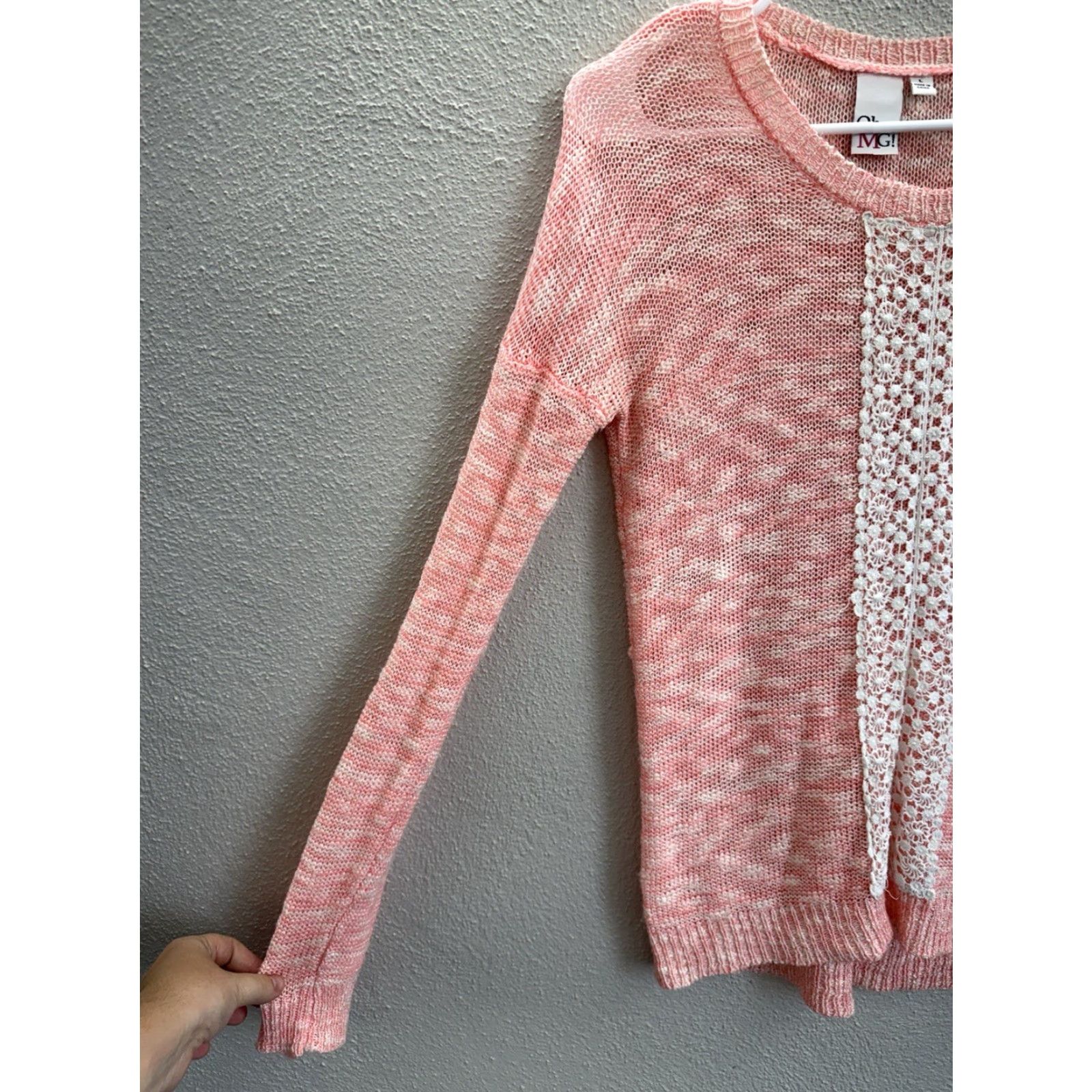 Vintage OhMG! Womens Sweater Shirt Pink Heathered Long Sleeve Thin Size L Pullover Knit Casual Women’s Classic 2000s Size L / US 10 / IT 46 - 3 Thumbnail