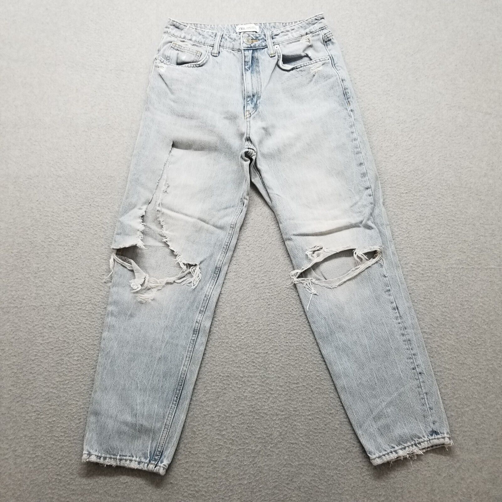 Zara Zara Jeans Womens 27x26 Blue Denim Tapered Distressed Size 27" / US 4 / IT 40 - 1 Thumbnail
