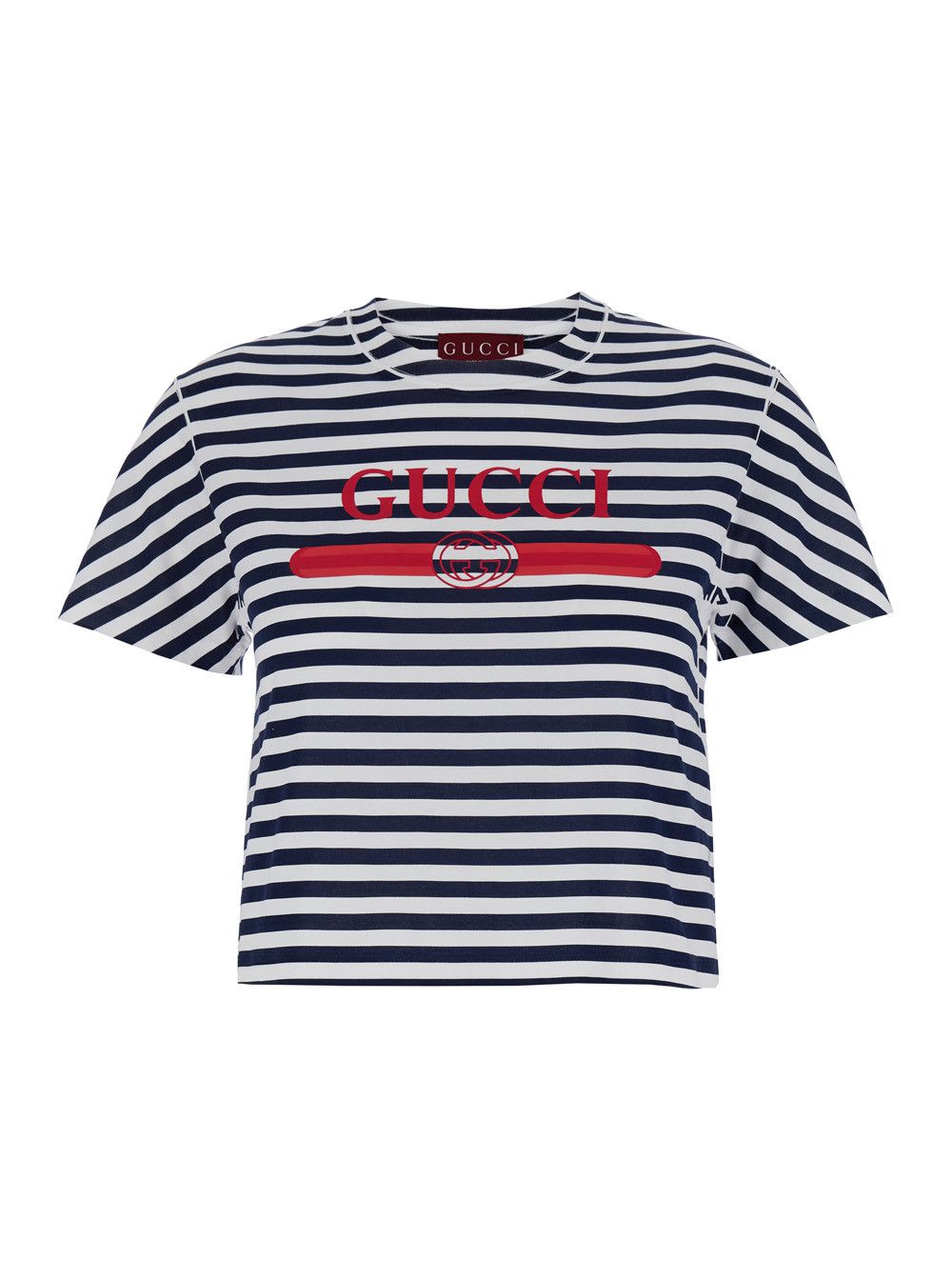 Gucci Black and White Striped T-shirt with Logo Print in Cotton Woman Size M / US 6-8 / IT 42-44 - 1 Thumbnail