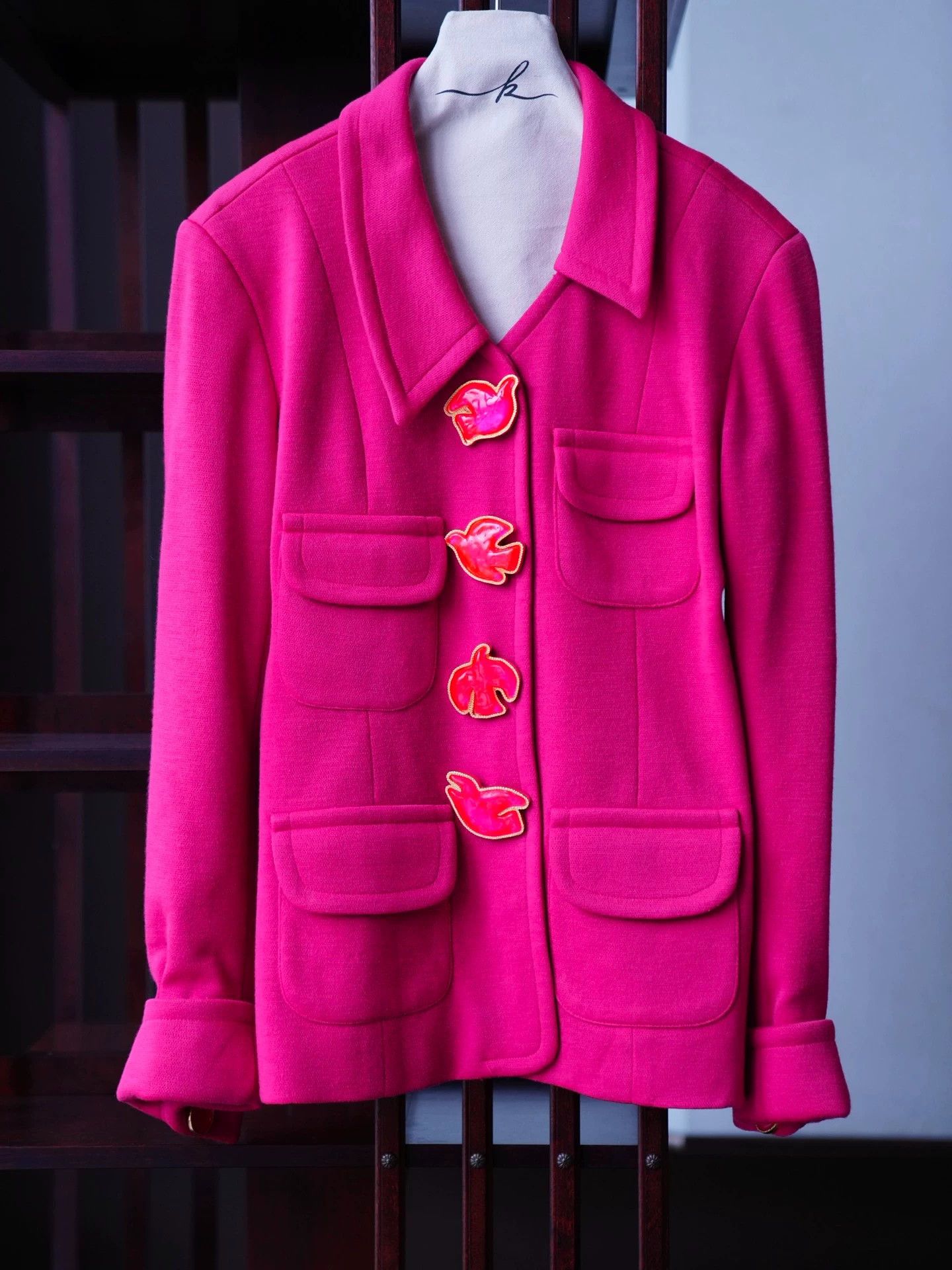 Other Gemma Kahng Vintage Pink Wool Blazer Pigeon Jeweled US10 Size L / US 10 / IT 46 - 2 Thumbnail
