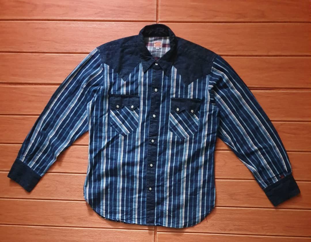 Sugar Cane 💥Sugarcane checkered blue selvedge retro western shirt Size US L / EU 52-54 / 3 - 7 Thumbnail