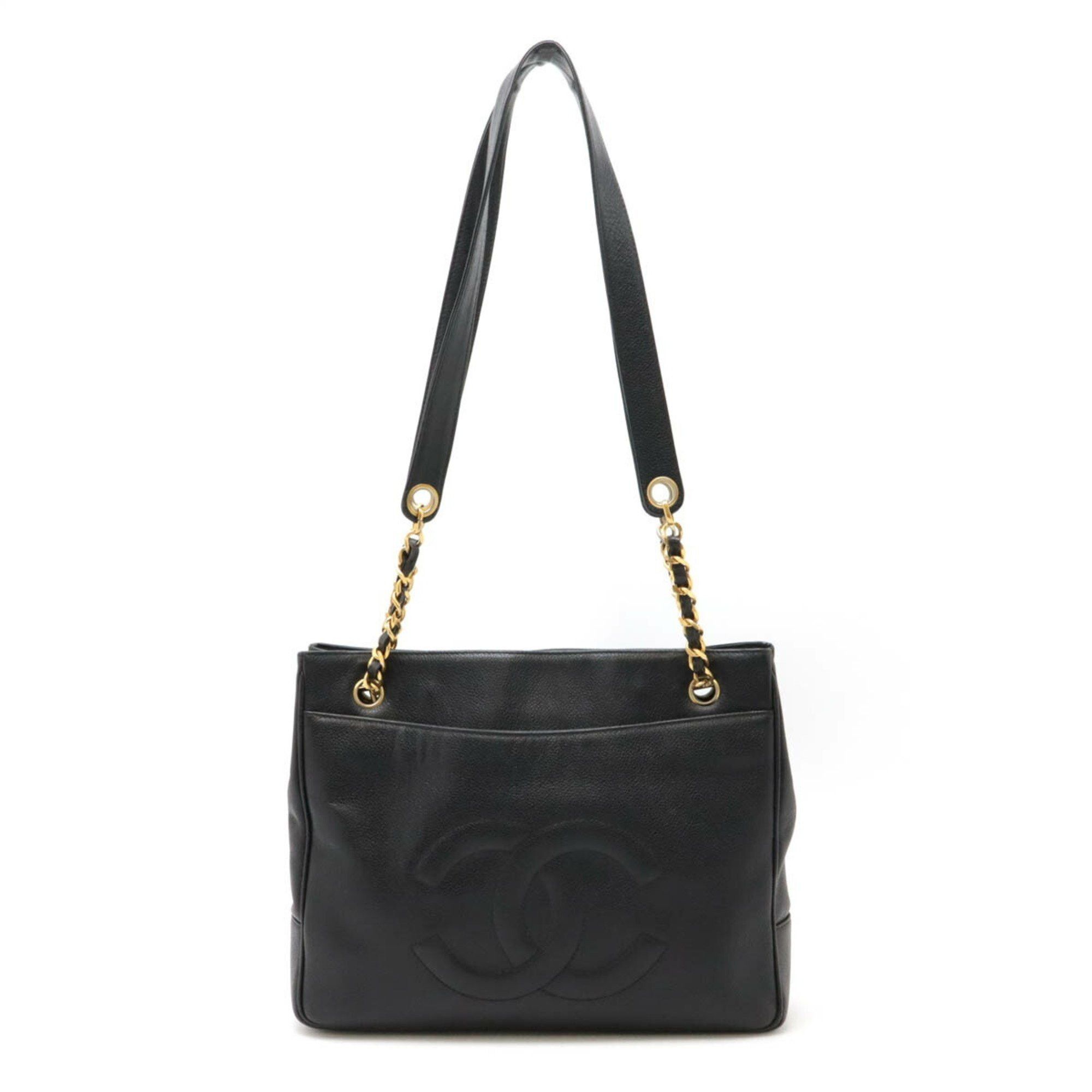 Chanel Coco Mark Tote Bag Chain Shoulder Caviar Skin Leather Black, Women's