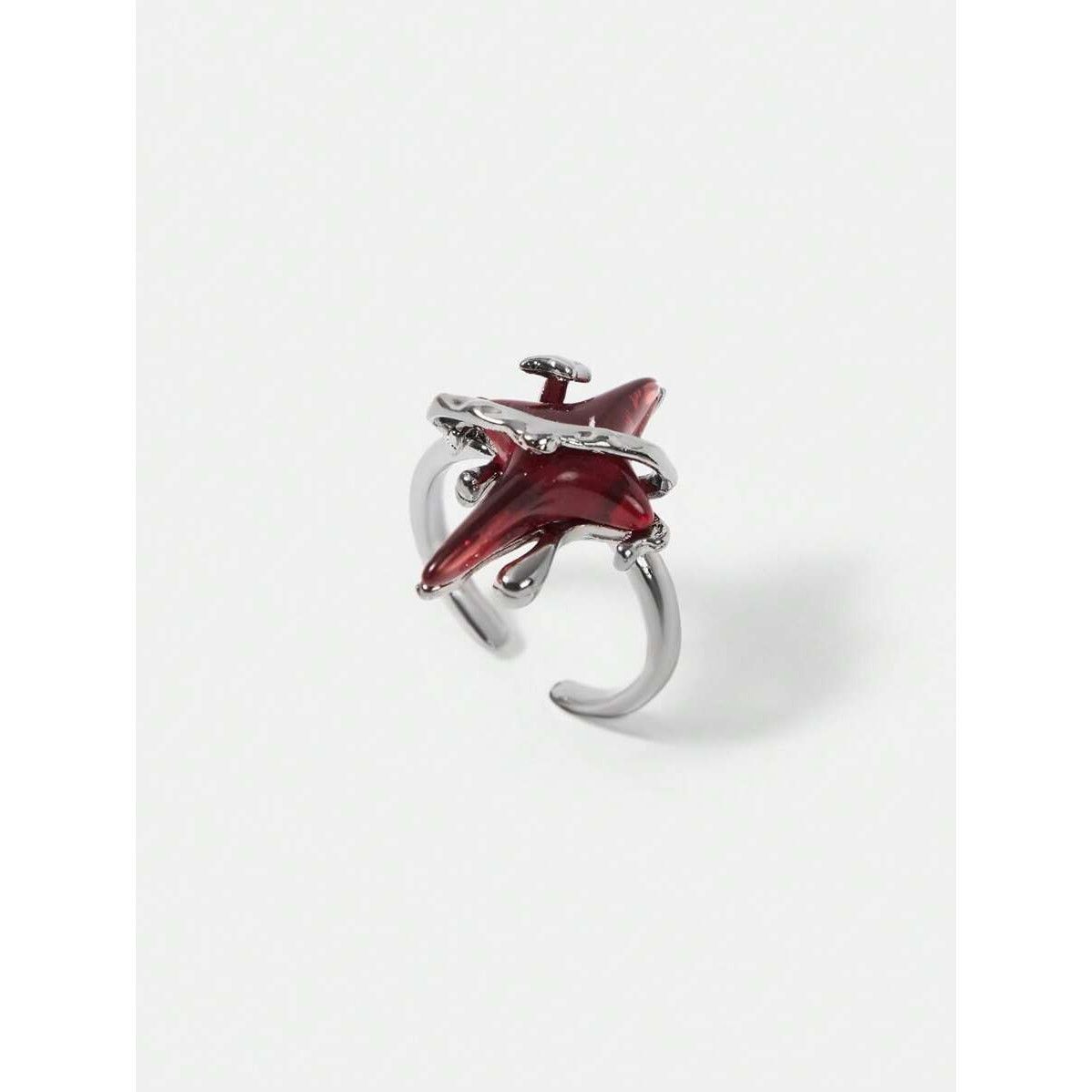 Other Goth Emo Punk Avante Garde Silver Ring with Red Star Design Size ONE SIZE - 1 Thumbnail