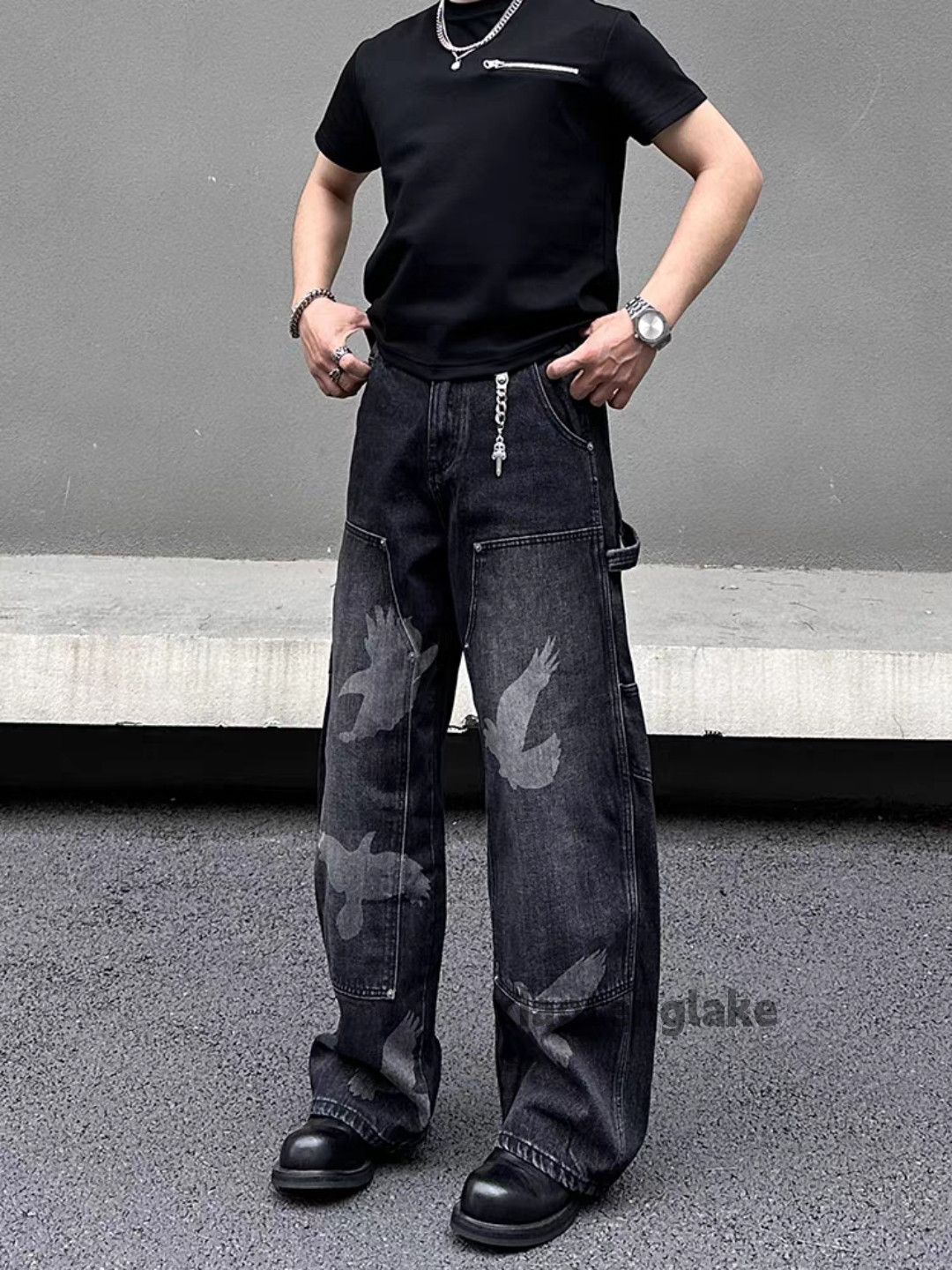 Jean Unisex washed faded punk grunge pattern cargo pants Size US 32 / EU 48 - 1 Thumbnail